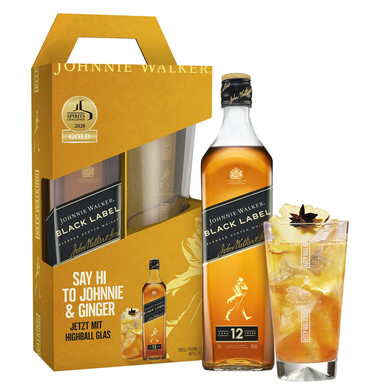 Johnnie Walker Black Label + Highball Glass 0,7 Liter 40 Vol