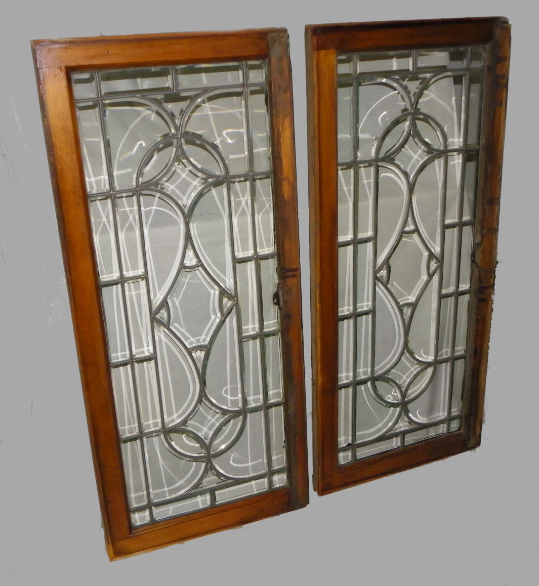 Bargain John's Antiques Match Pair of Antique Leaded Beveled Glass Windows Bargain John's