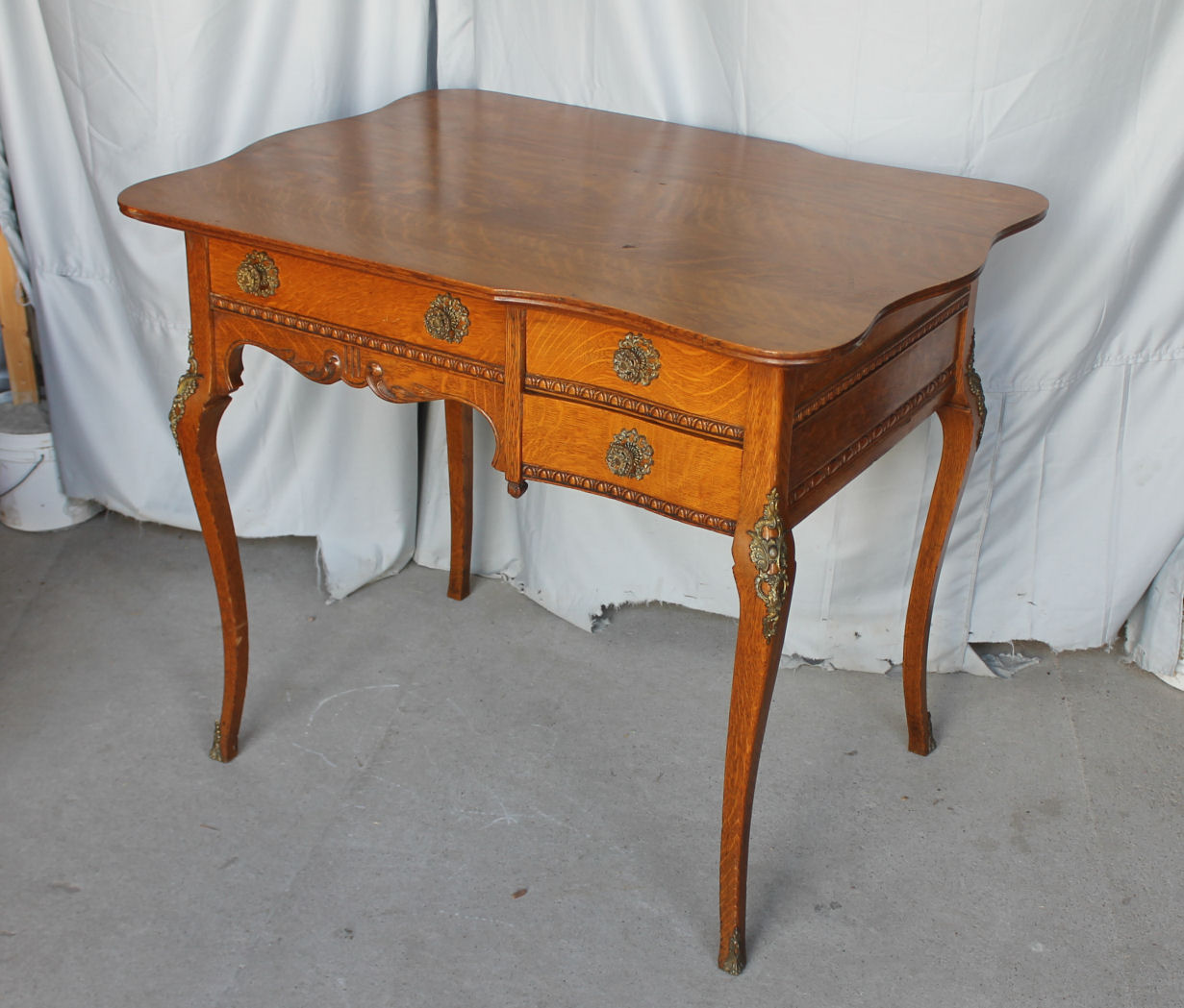 Bargain John's Antiques Fancy Oak Desk with brass ormula Bargain John's Antiques