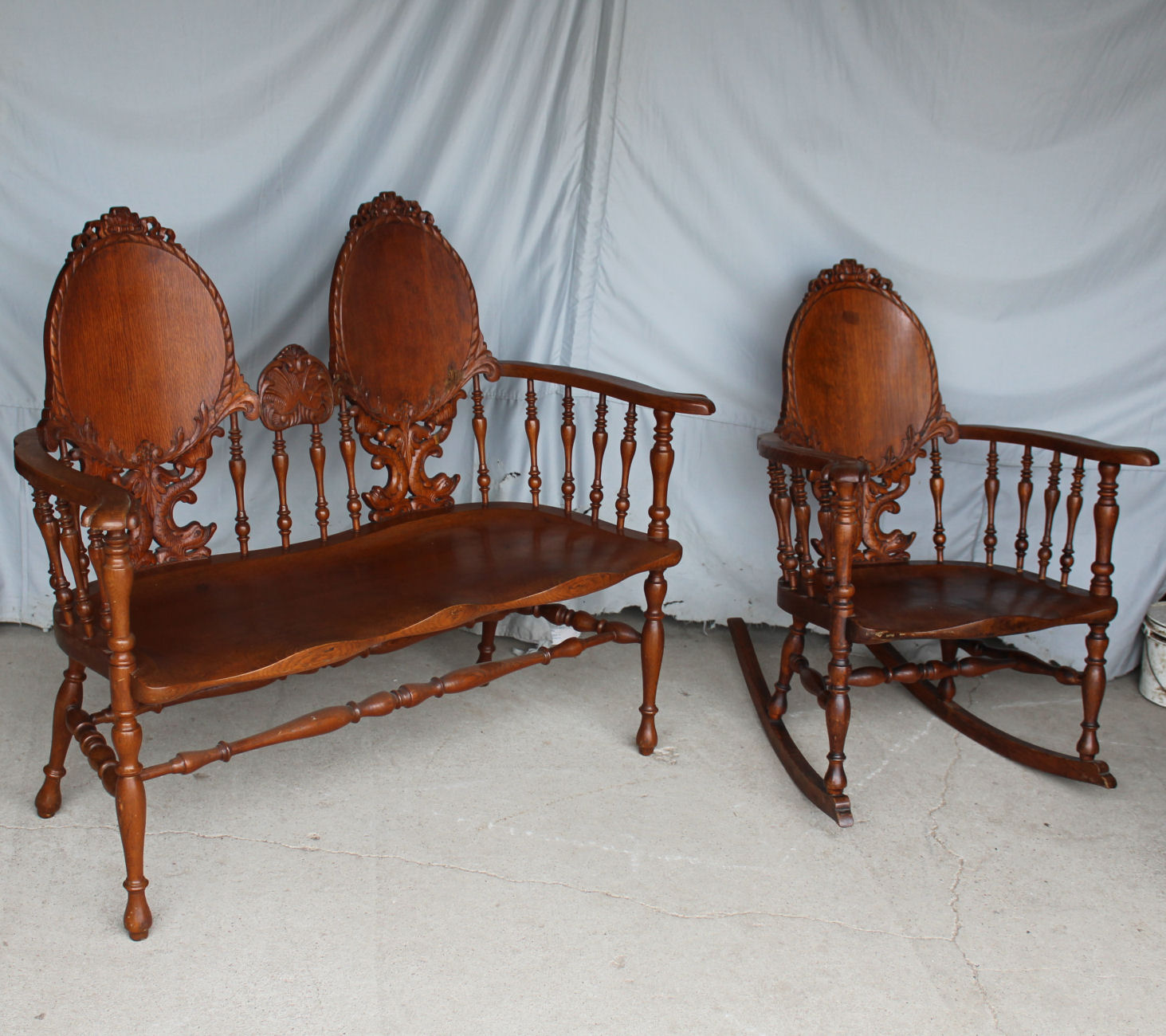 Bargain John's Antiques Antique Victorian Carved Oak Set Rocking