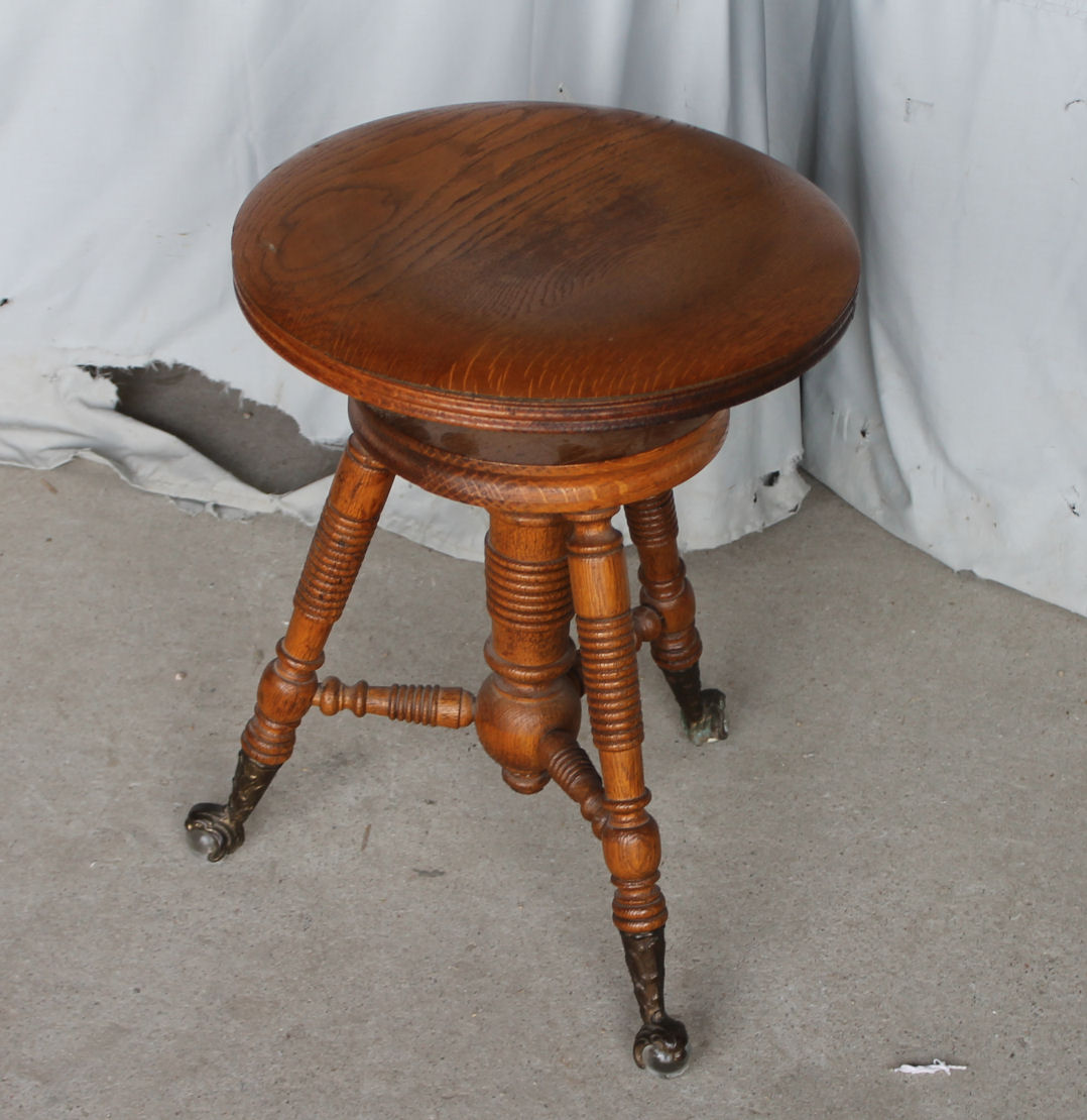 Bargain John's Antiques Oak 3 legged Piano or Organ Stool. with claw