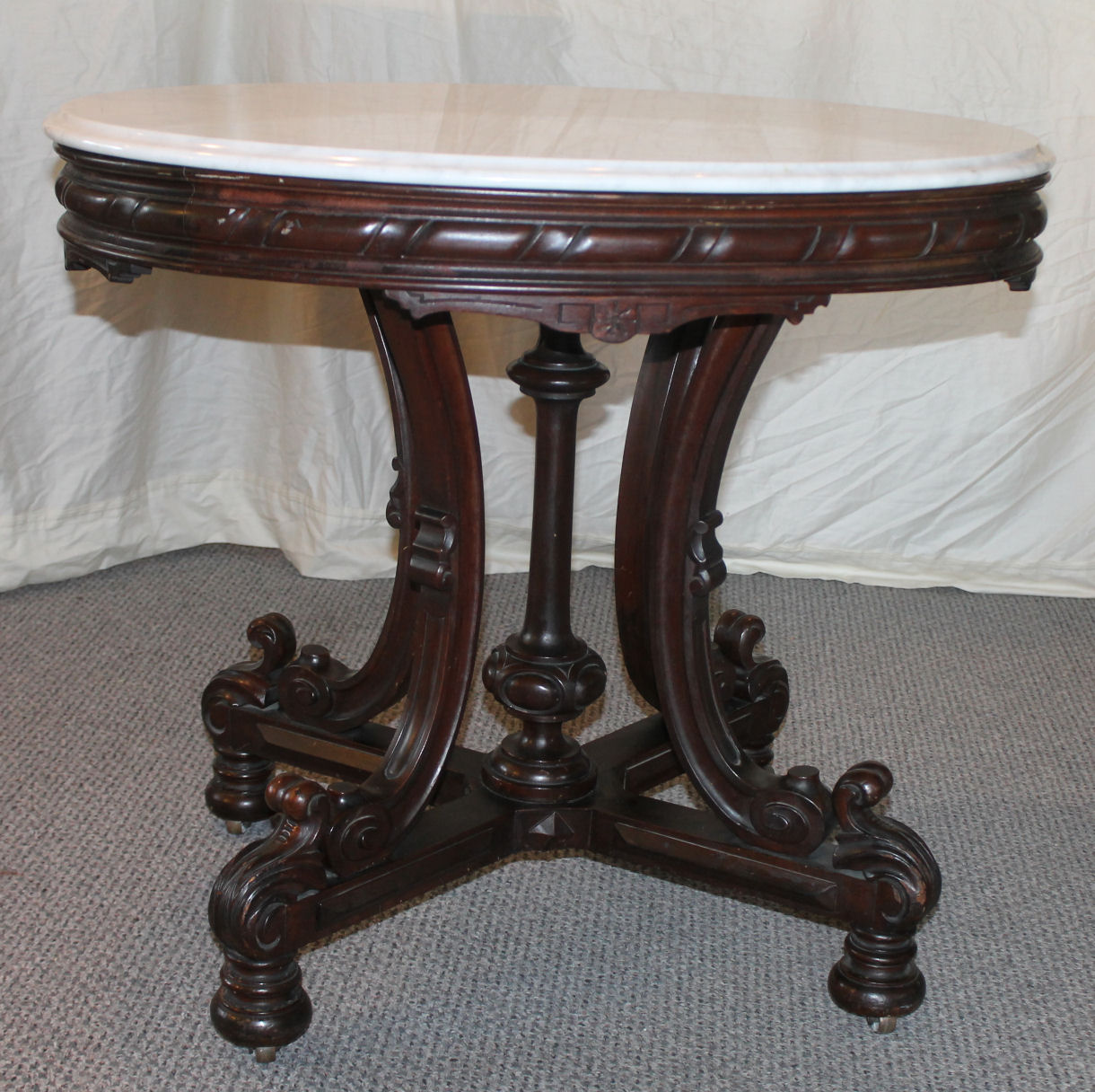 Bargain John's Antiques Walnut Oval Marble Top Parlor Table Bargain