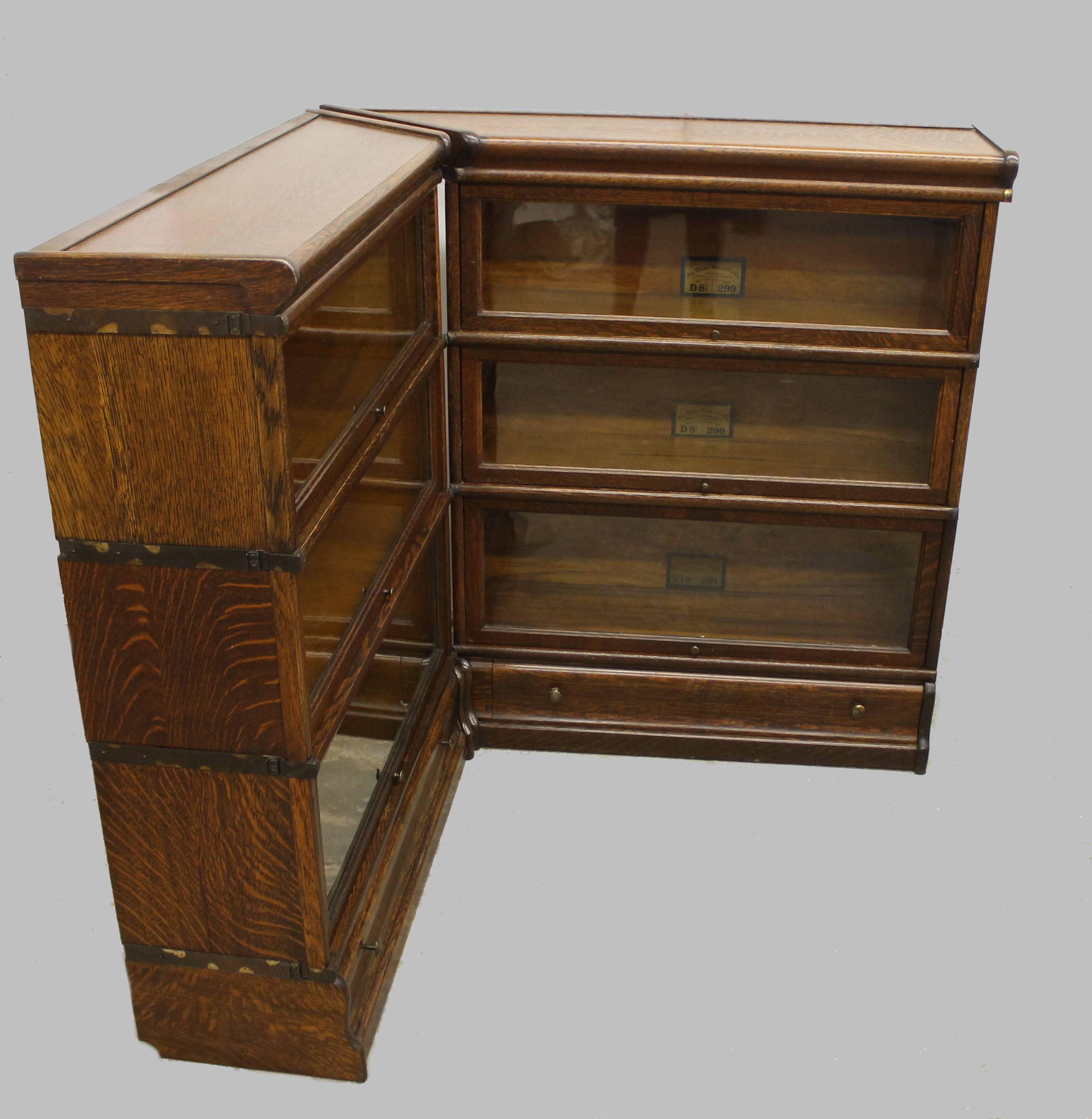 Bargain John's Antiques Rare Oak Corner Sectional 3 High Bookcase Globe Wernicke Bargain