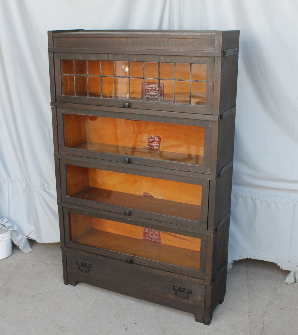 Bargain John's Antiques Mission Oak four sectional Bookcase leaded