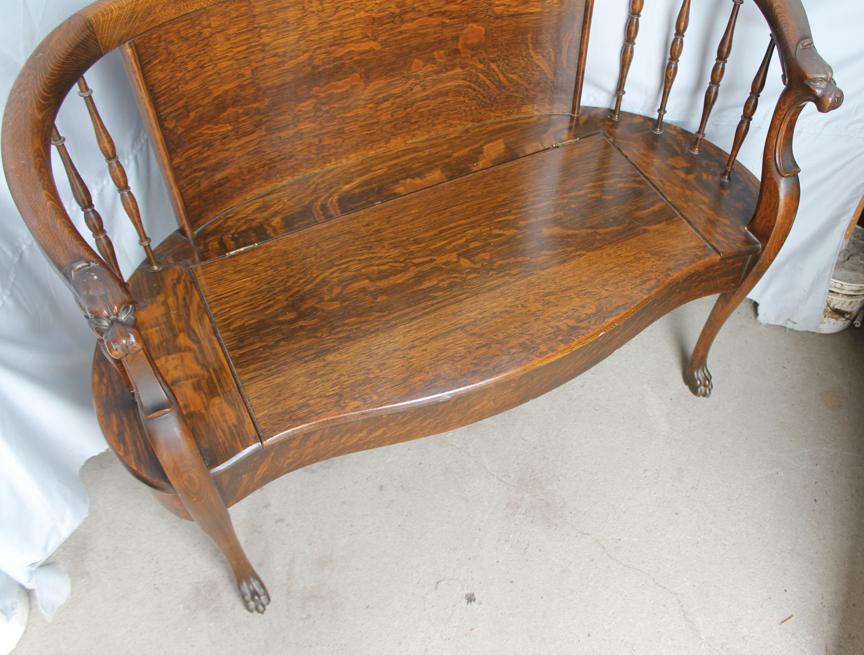 Bargain John's Antiques Quarter Sawn Oak Loveseat Bench Bargain