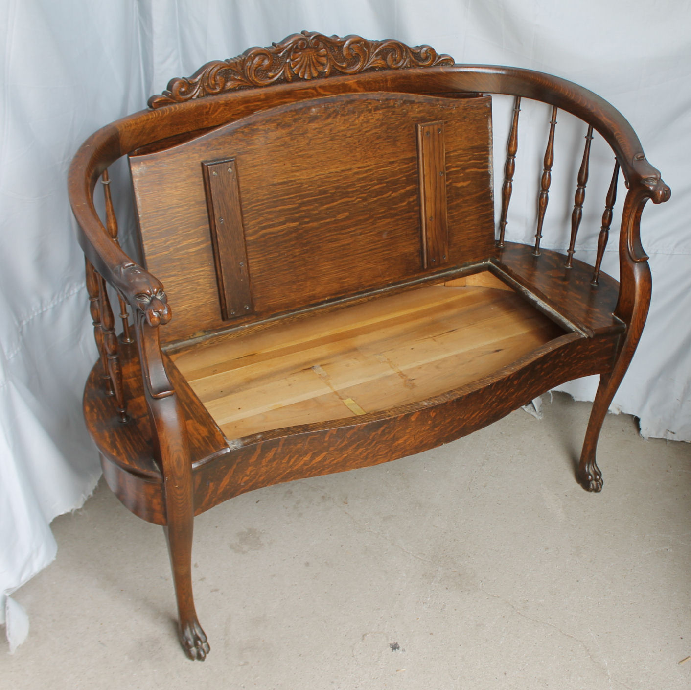 Bargain John's Antiques Quarter Sawn Oak Loveseat Bench Bargain
