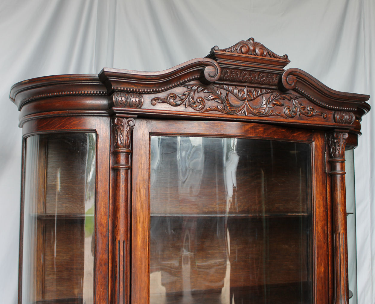 Bargain John's Antiques Oak China Curio serpentine curved