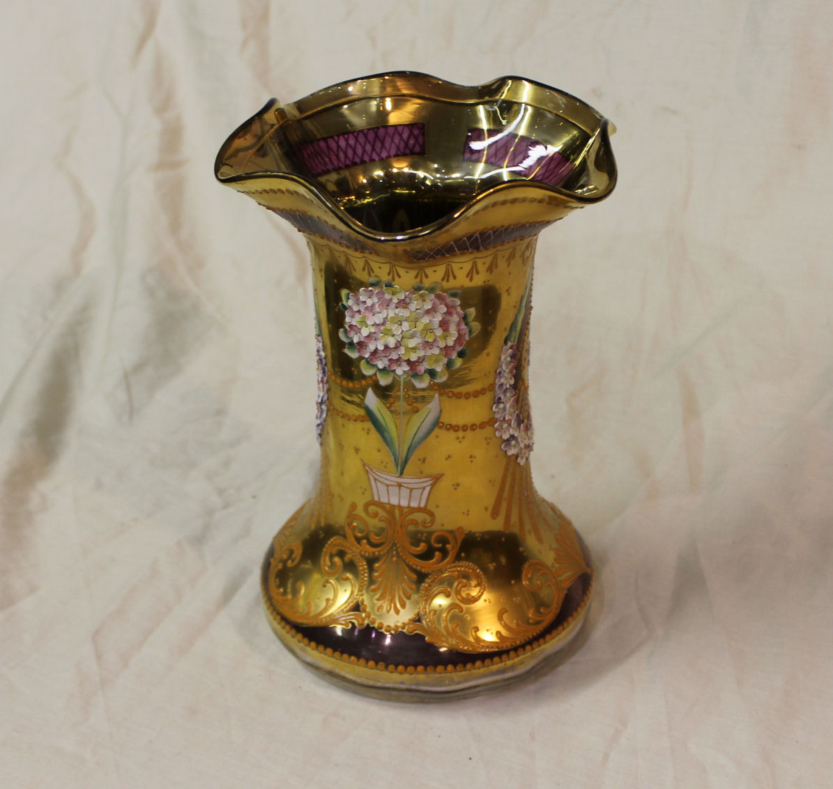 Bargain John's Antiques Bohemian Art Glass Layered Vase Flowers and