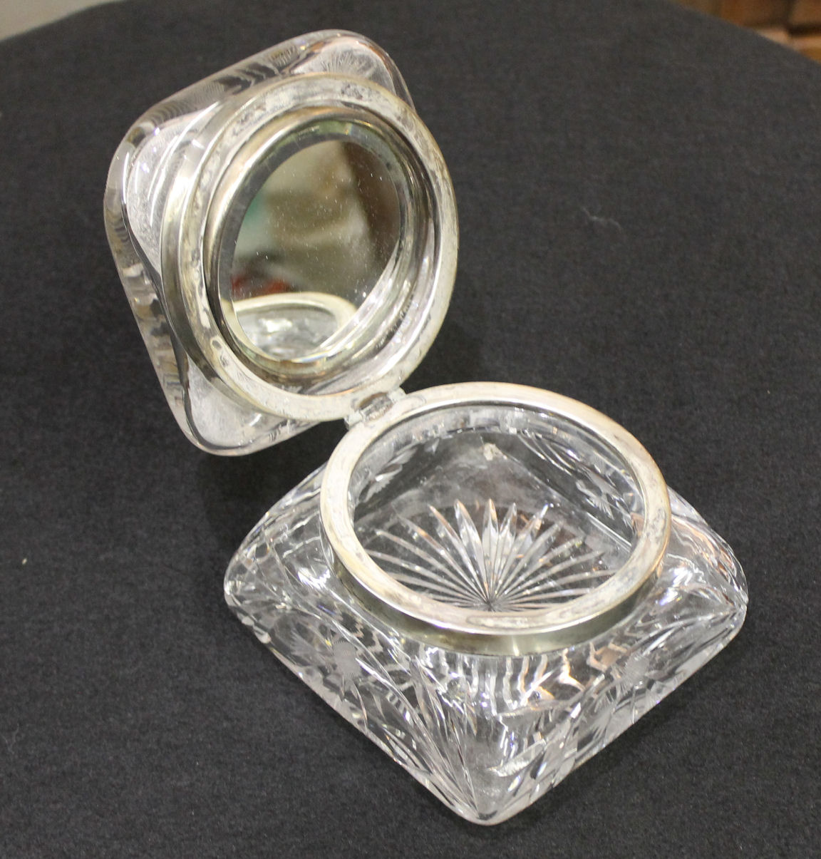 Bargain John's Antiques C.F. Monroe Cut Glass Powder Box with Beveled