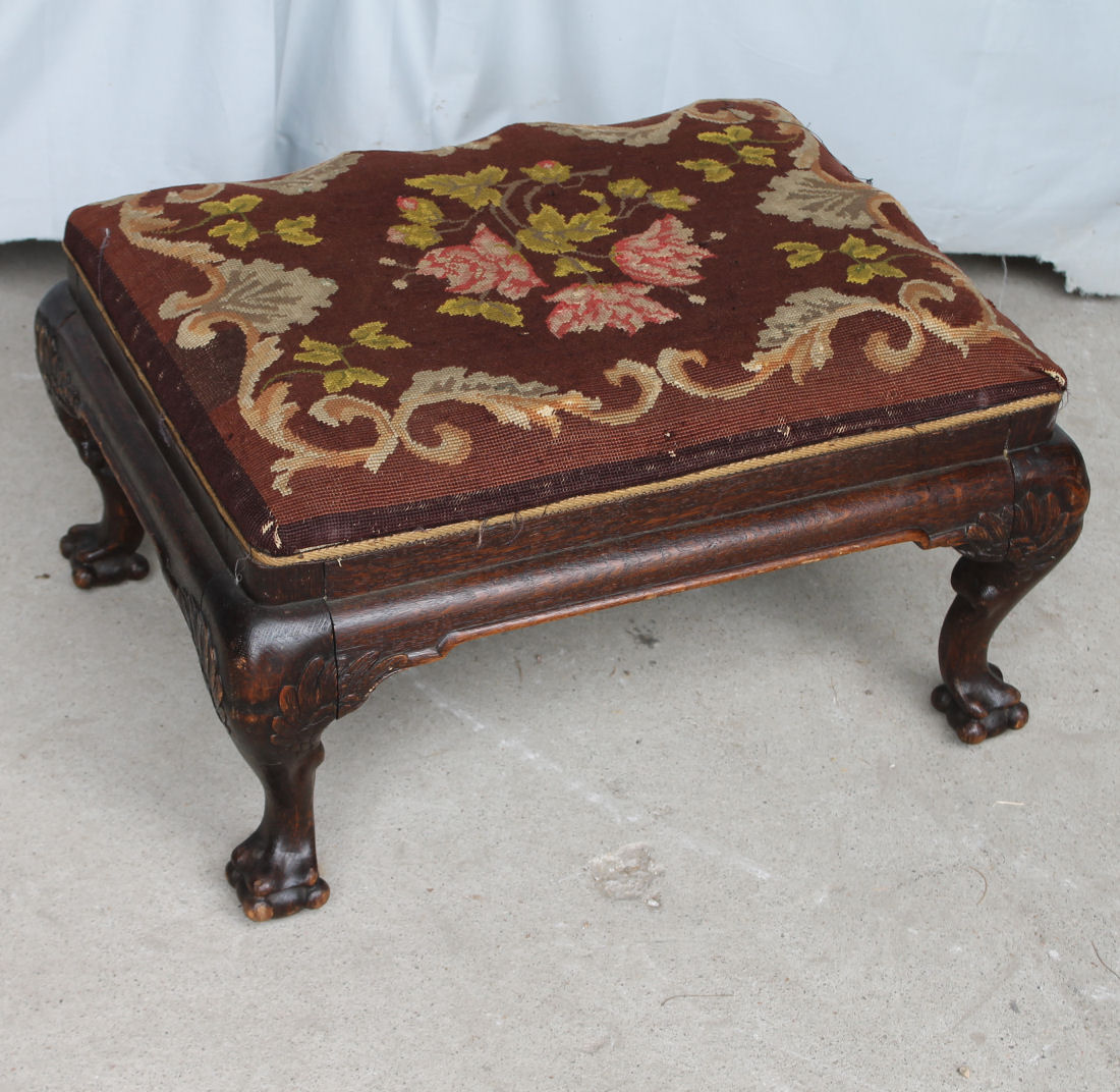 Bargain John's Antiques Antique Oak claw foot Foot Stool Ottoman