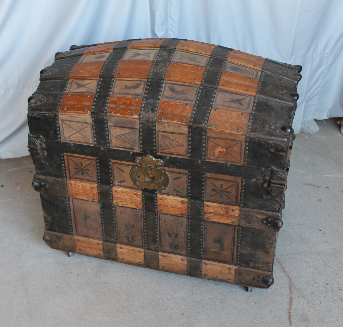 Bargain John's Antiques Leather Trunk Oak straps 1866 Bargain John