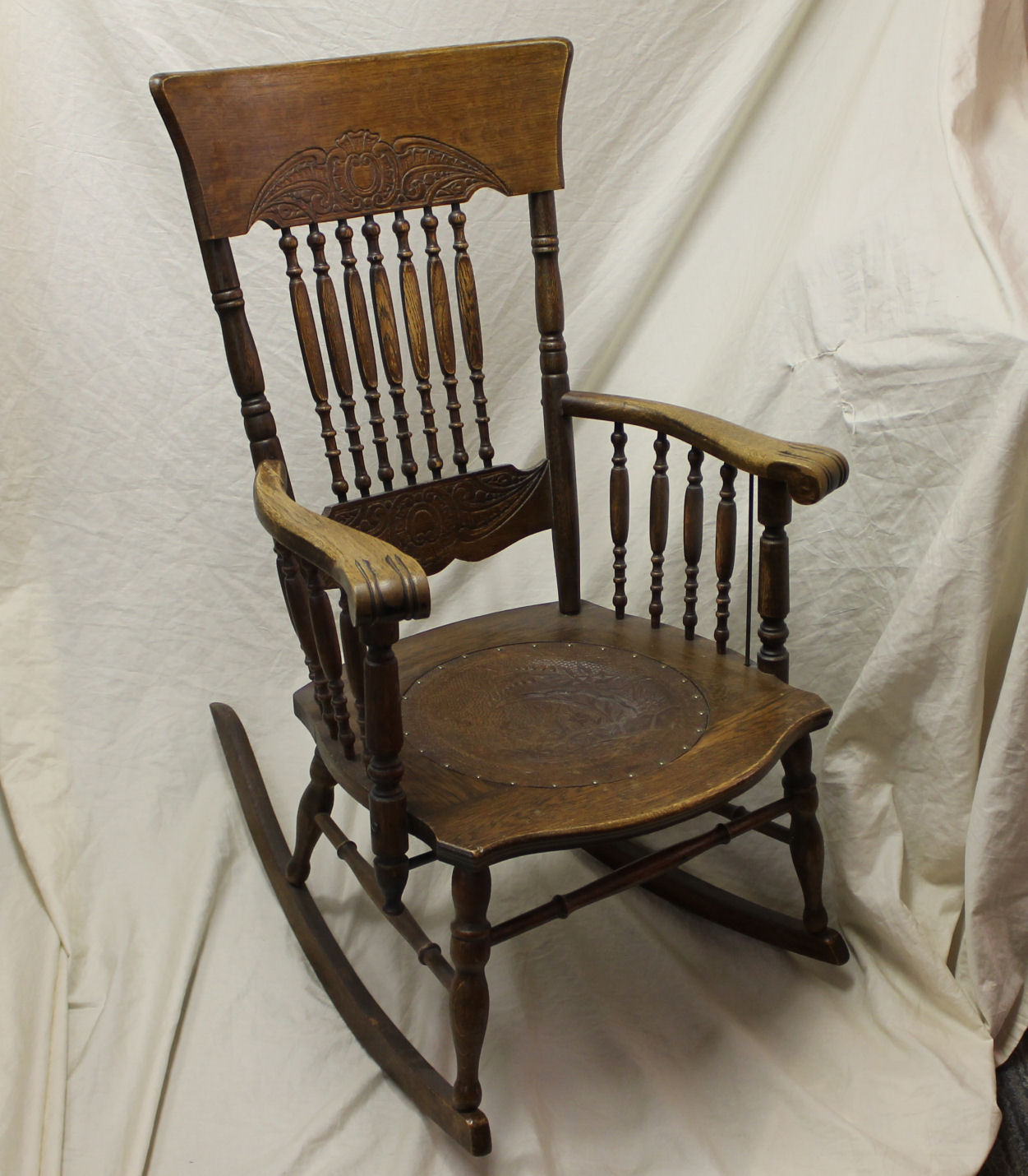 Bargain John's Antiques Antique Oak Armed Pressed Back Rocker
