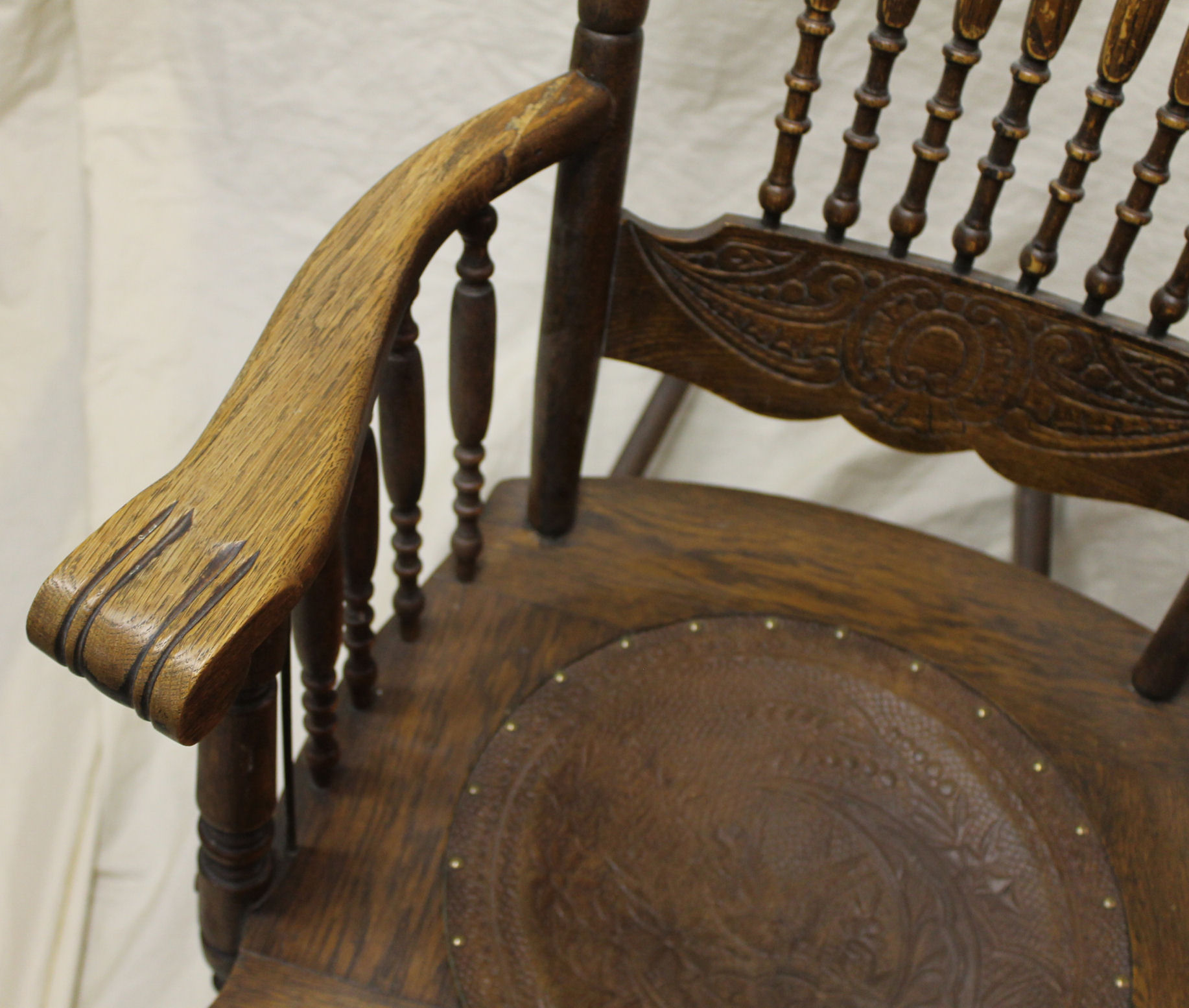 Bargain John's Antiques Antique Oak Armed Pressed Back Rocker