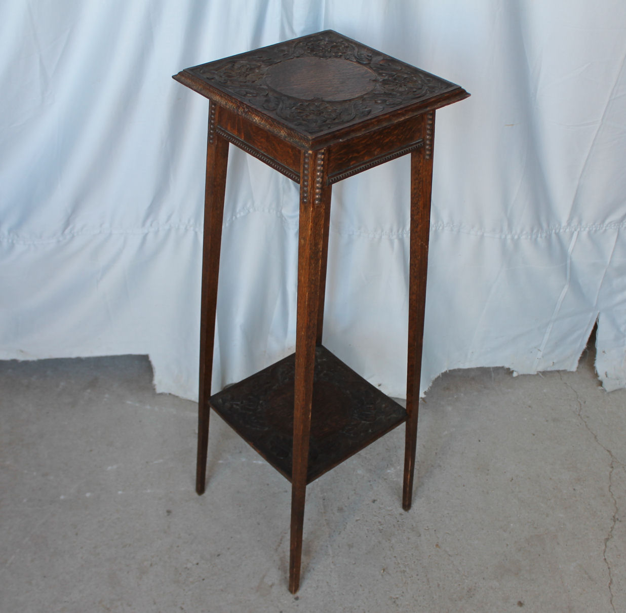 Bargain John's Antiques Antique Oak pedestal Stand with carving