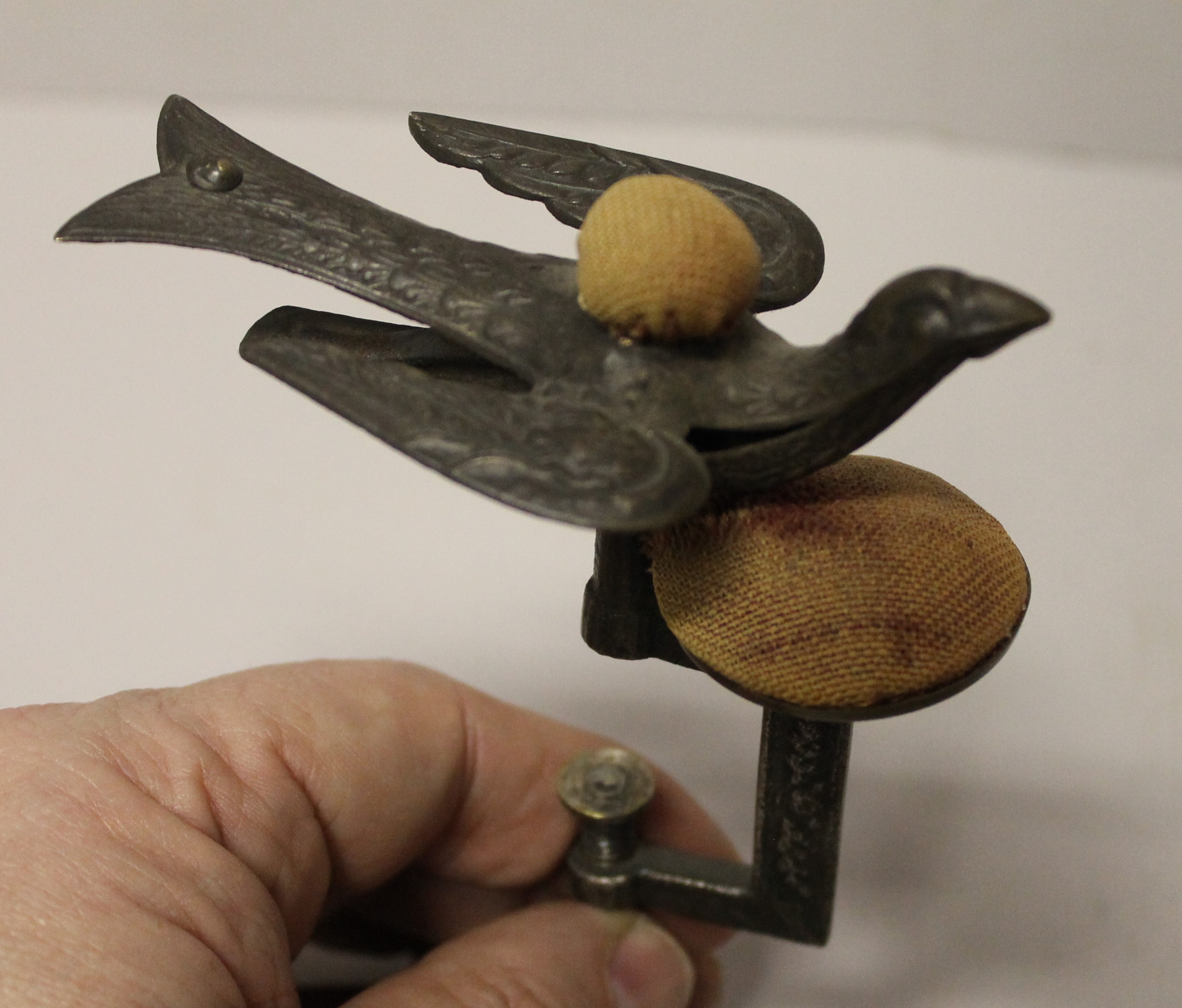 Bargain John's Antiques Victorian Sewing Bird with Two Pin Cushions