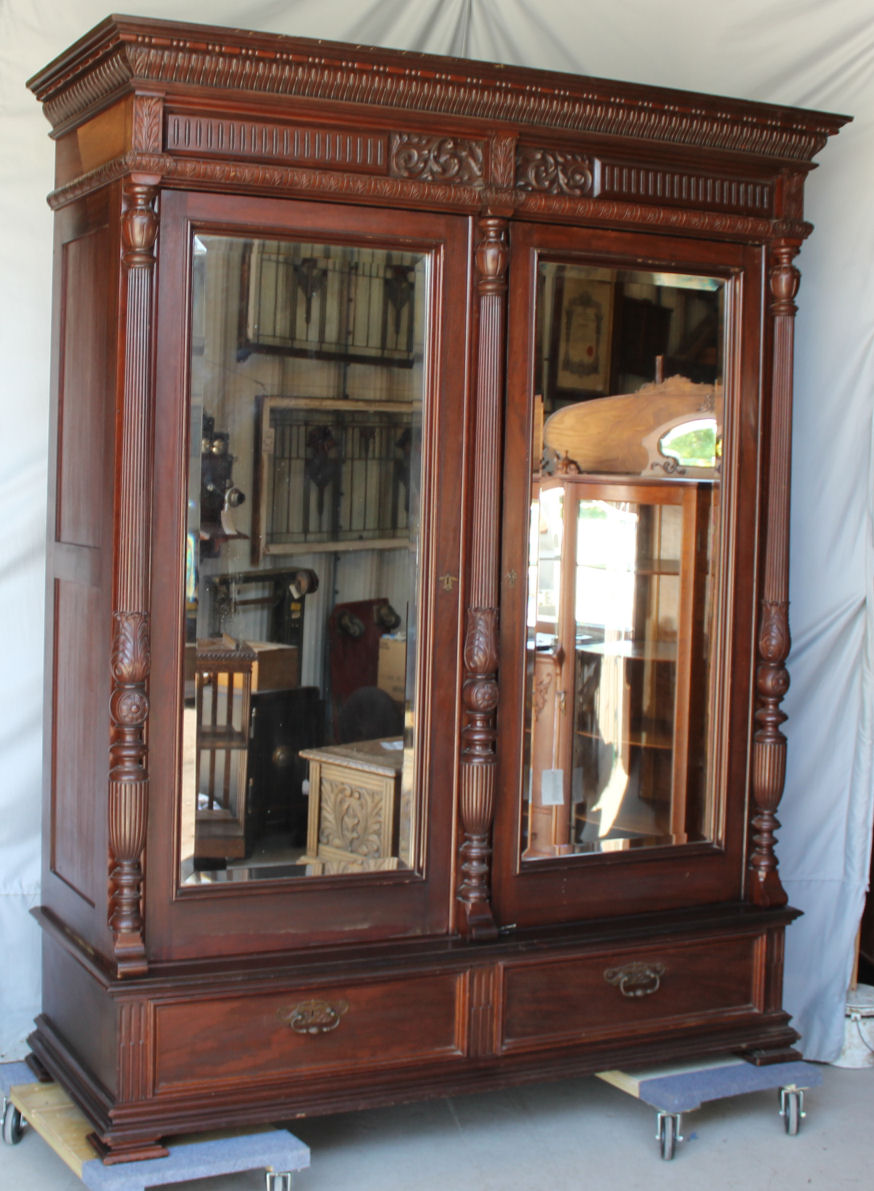 Bargain John's Antiques Victorian large Mahogany Mirrored Armoire