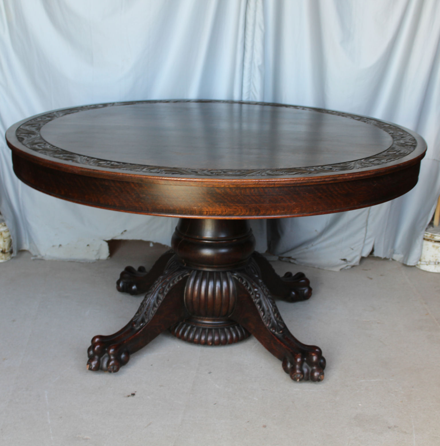 Victorian Antique Round 54 Oak Pedestal Dining Table Leaves Extend 98
