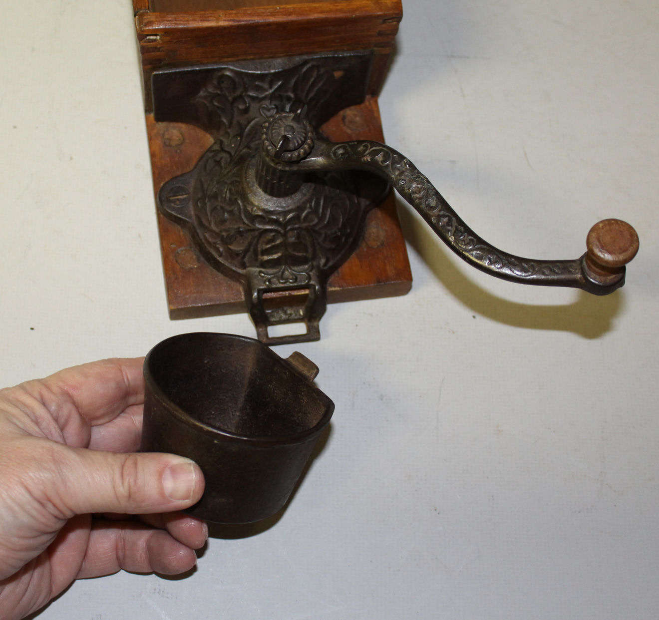 Bargain John's Antiques Antique Wall Mount Coffee Grinder with Wooden