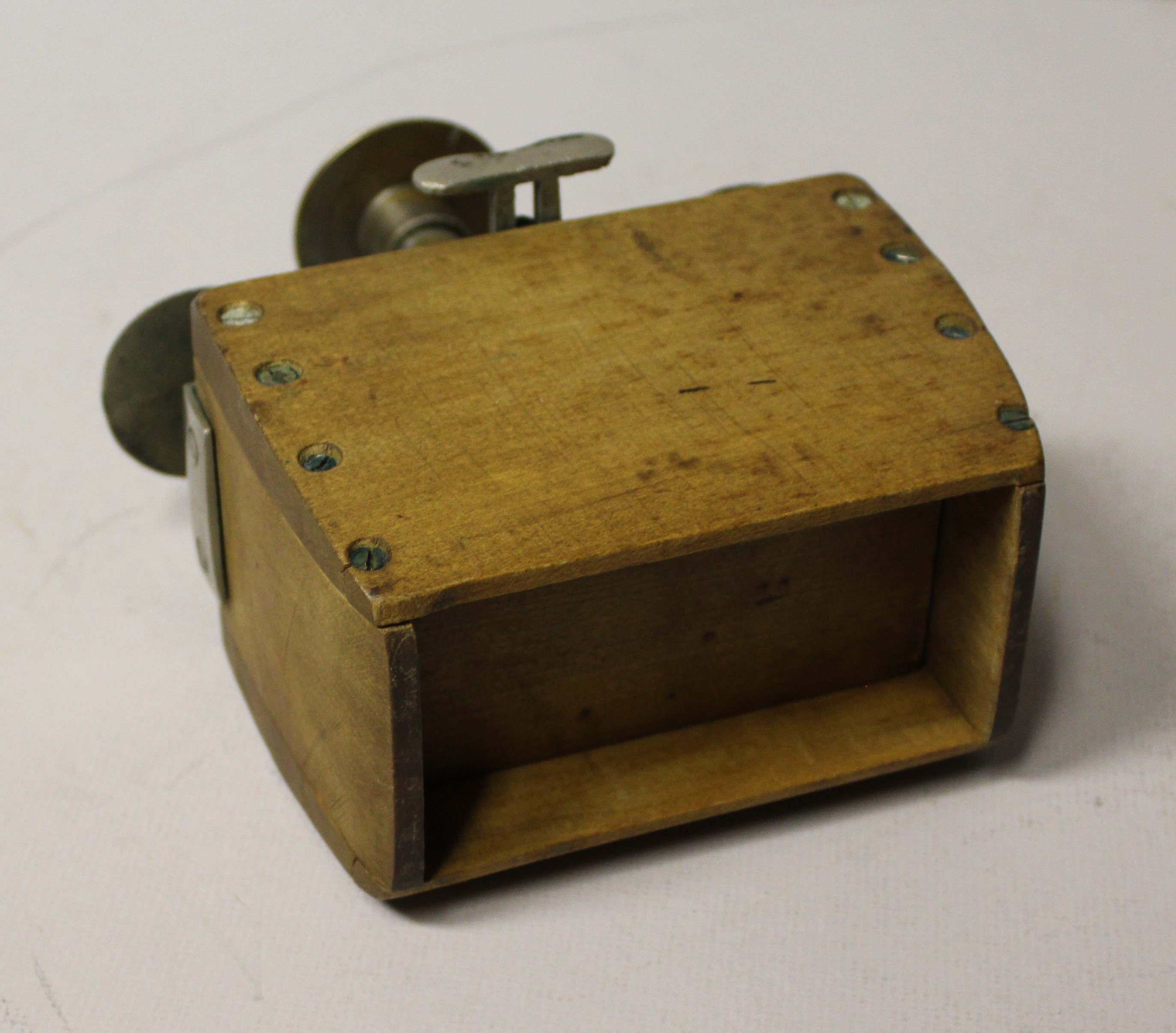 Bargain John's Antiques Antique Wooden Cheese Mold with Metal Bracket