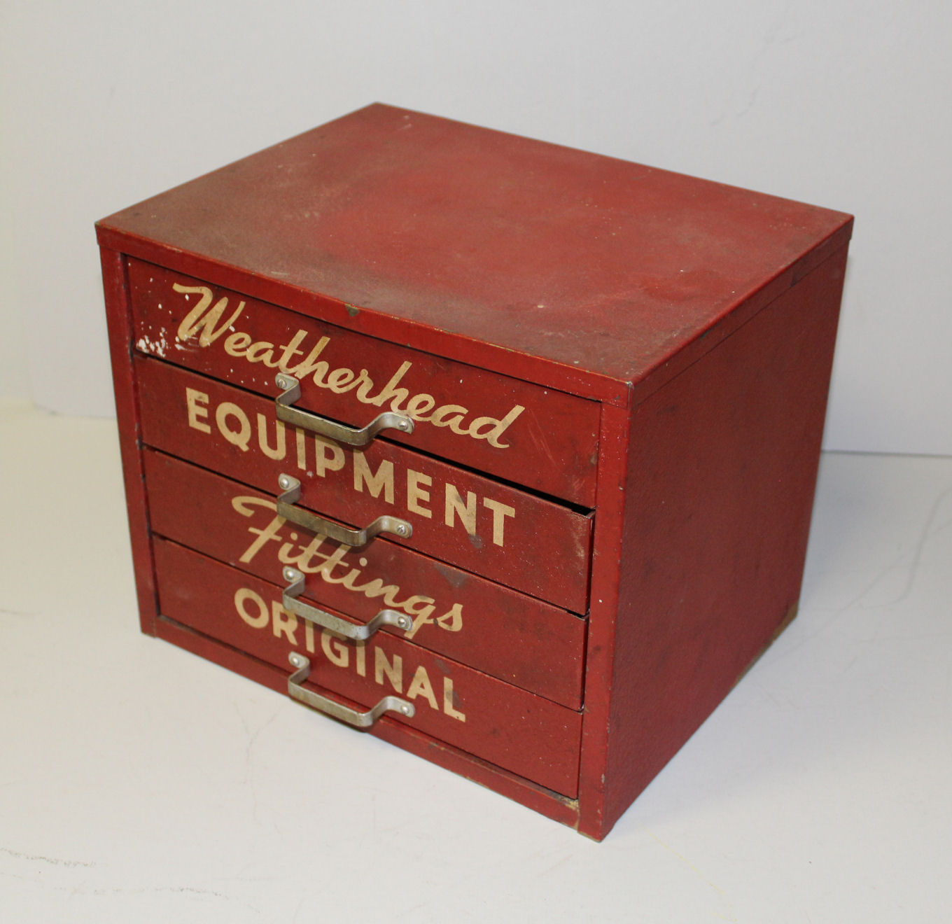 Bargain John's Antiques Red metal Weatherhead Fittings Storage Box