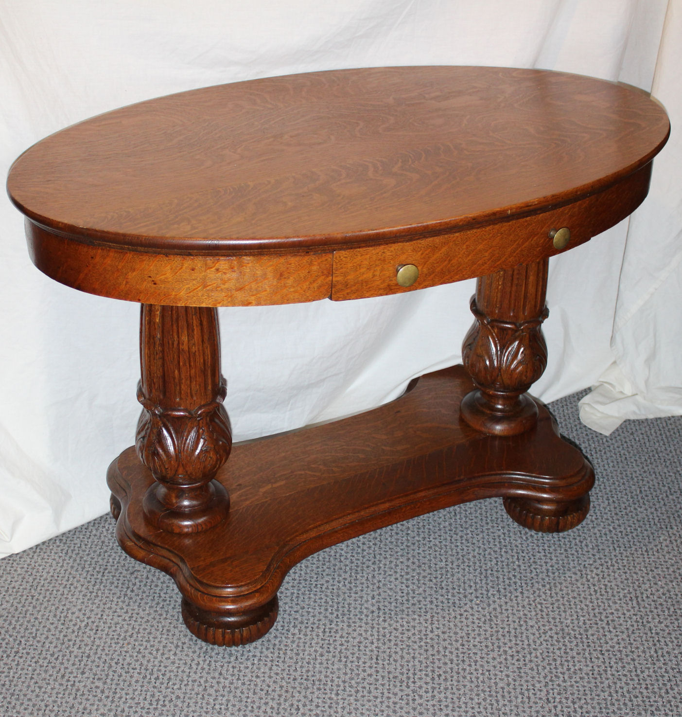Bargain John's Antiques Antique Quarter Sawn Oak Oval Library Table