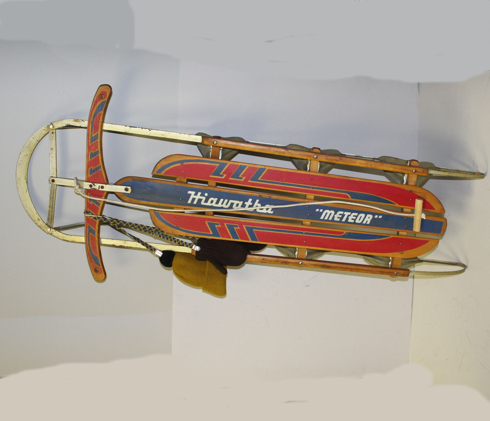 Bargain John's Antiques Antique Hiawatha Meteor Metal Runners and Wooden Seat Sled Bargain