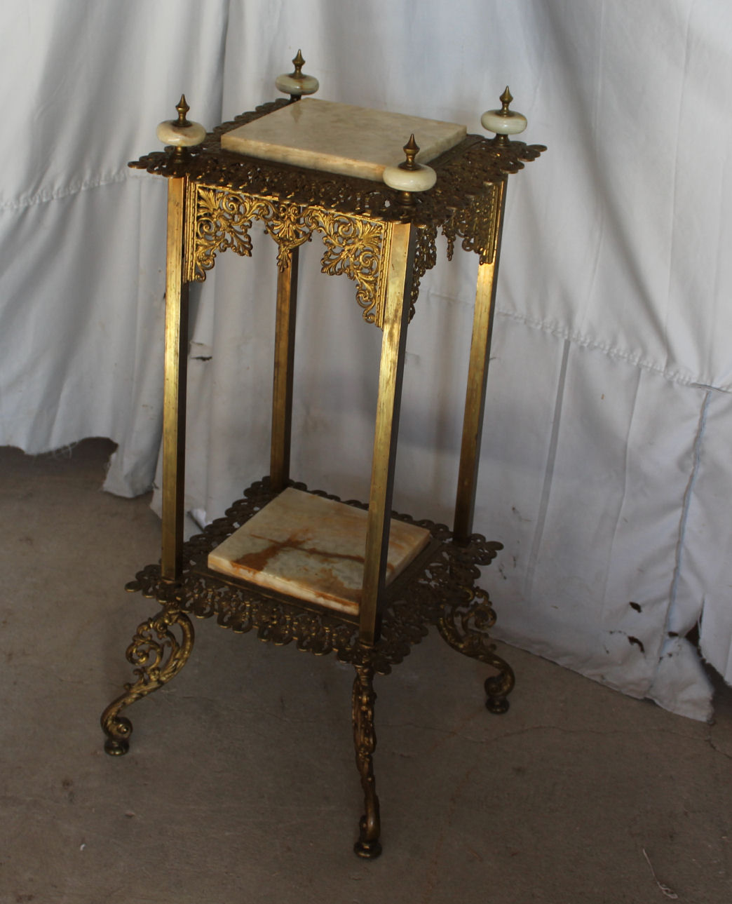 Bargain John's Antiques Antique Brass & Onyx Fancy Plant Stand Pedestal Bargain John's Antiques