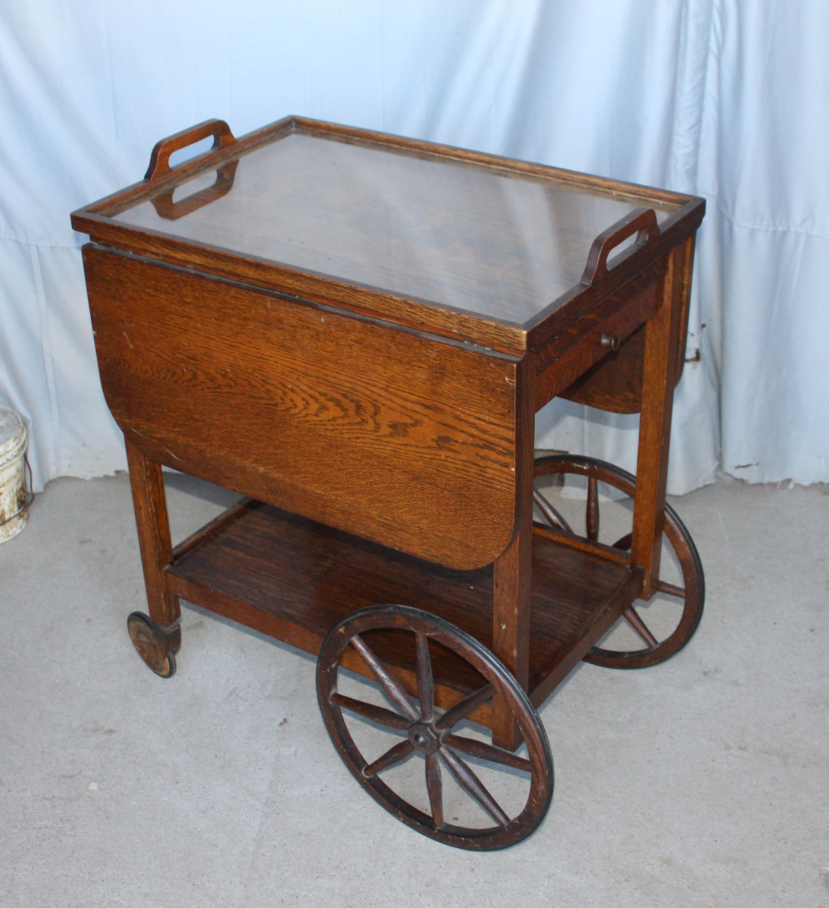 Bargain John's Antiques Antique Oak Tea Cart with drop leaves