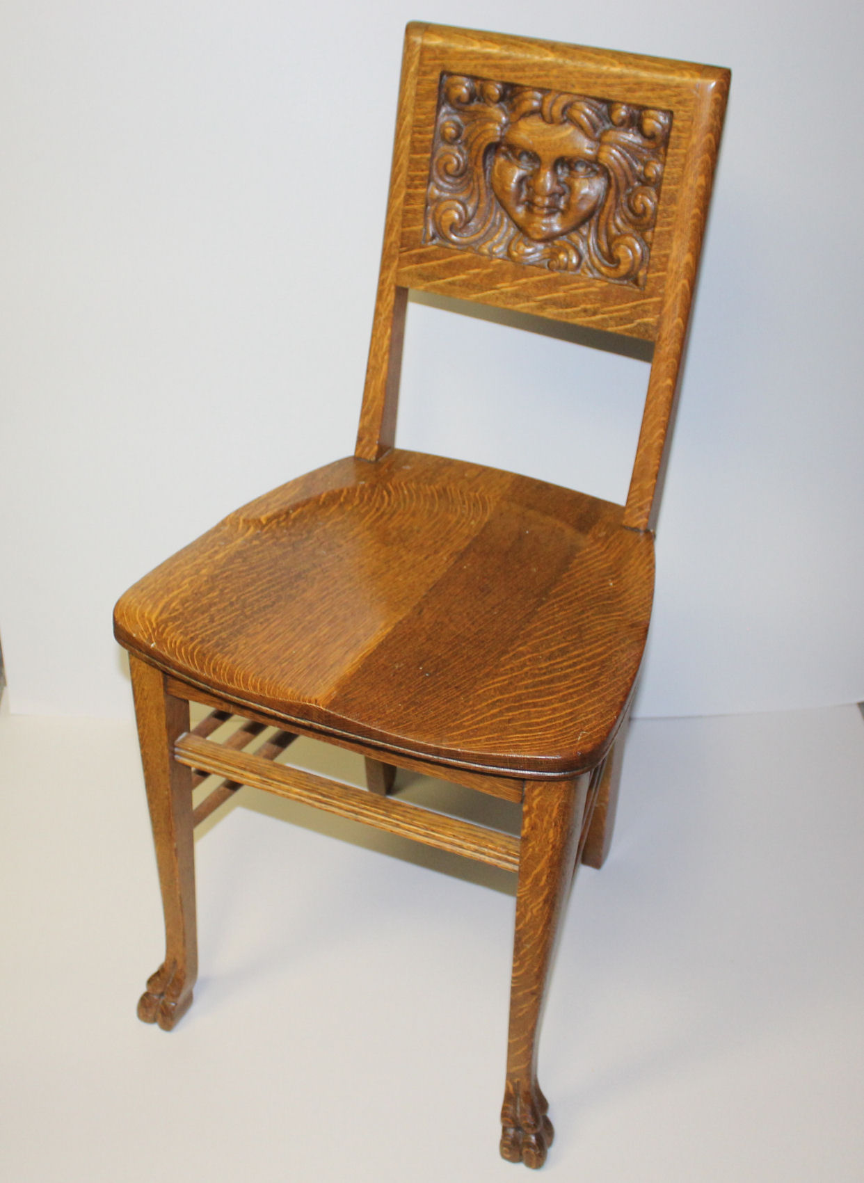 Antique Oak Chair With Carved Face Antique Poster