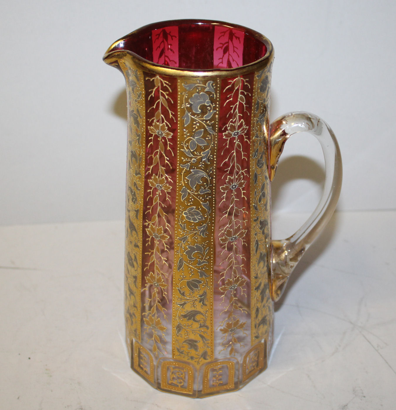 Bargain John's Antiques Moser Cranberry Art Glass Pitcher Done in