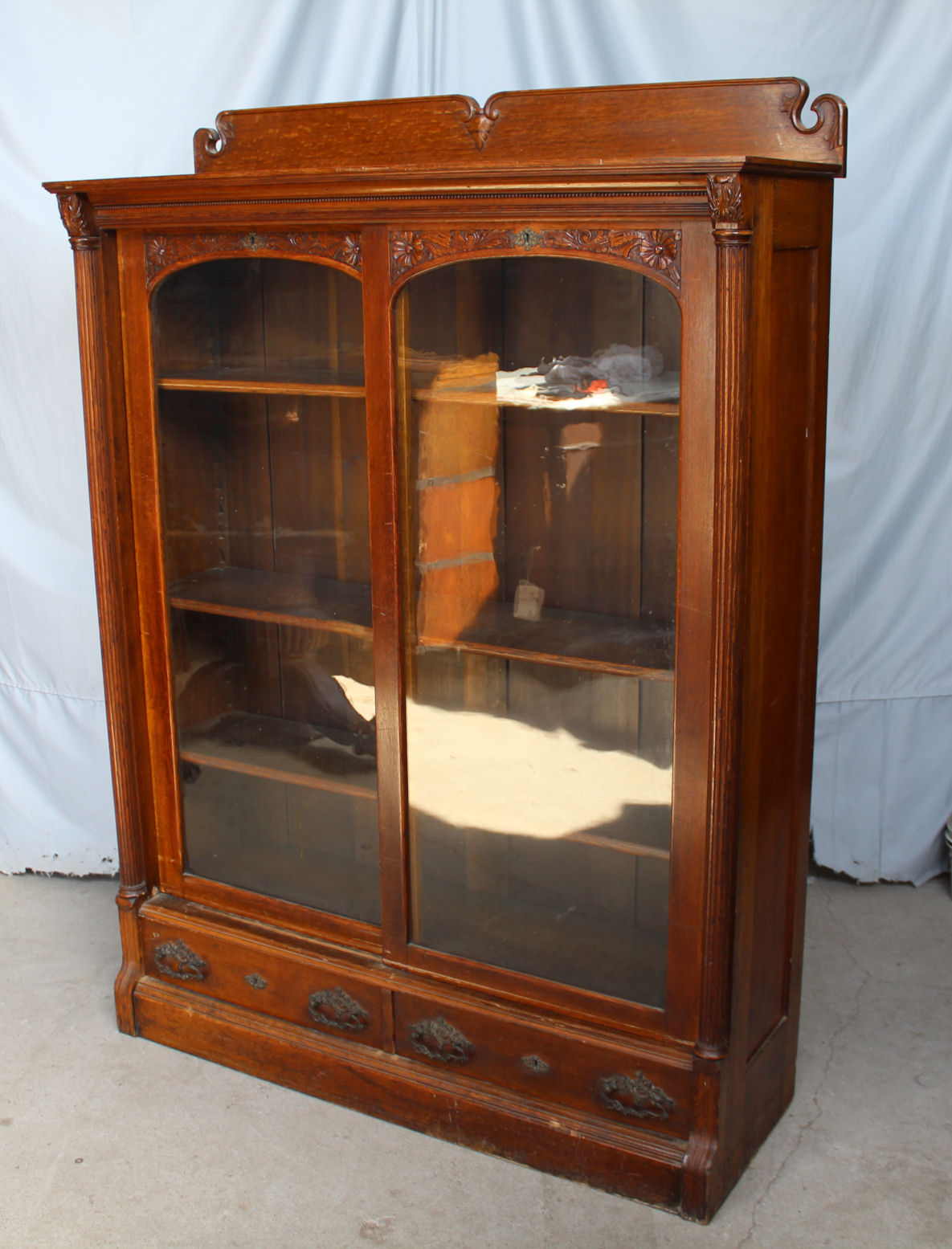 Bargain John's Antiques Antique Oak Bookcase with sliding doors