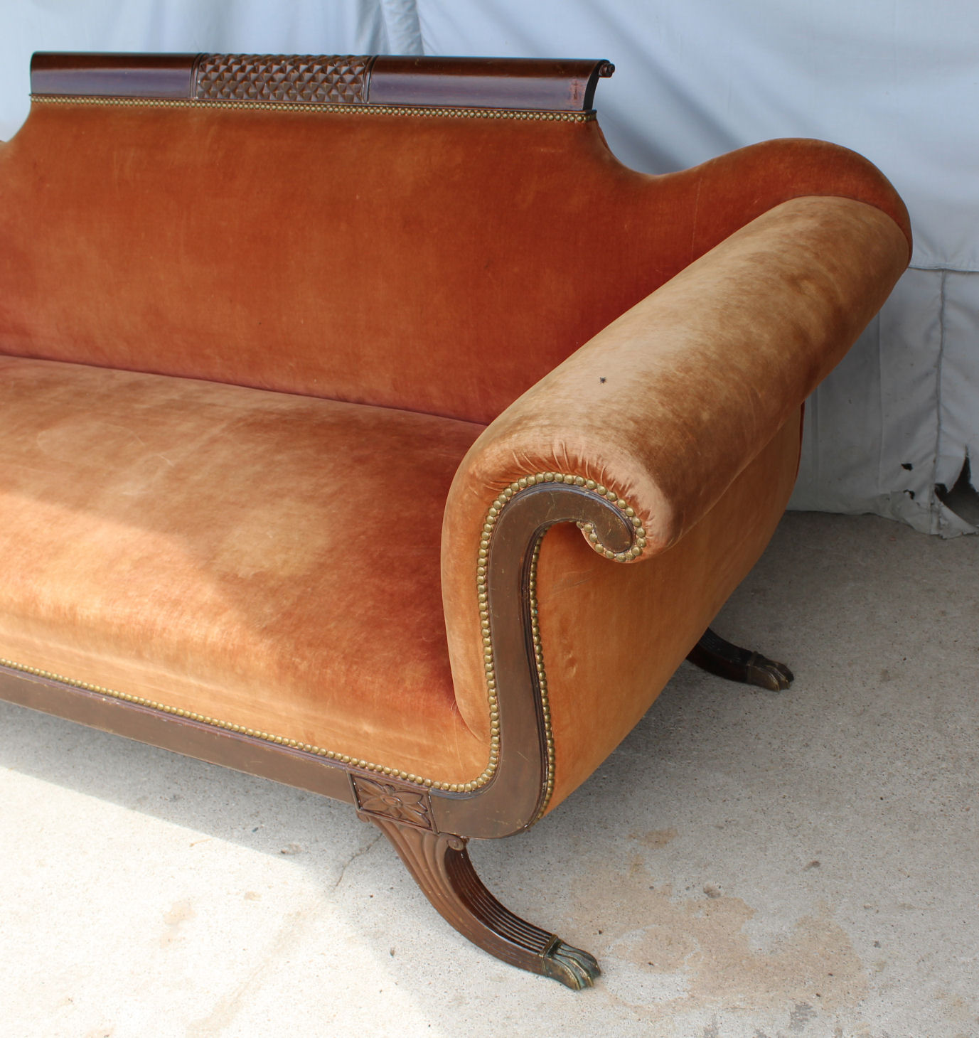 Bargain John's Antiques 1940s Vintage Empire Mahogany Style Loveseat Sofa Bargain John's