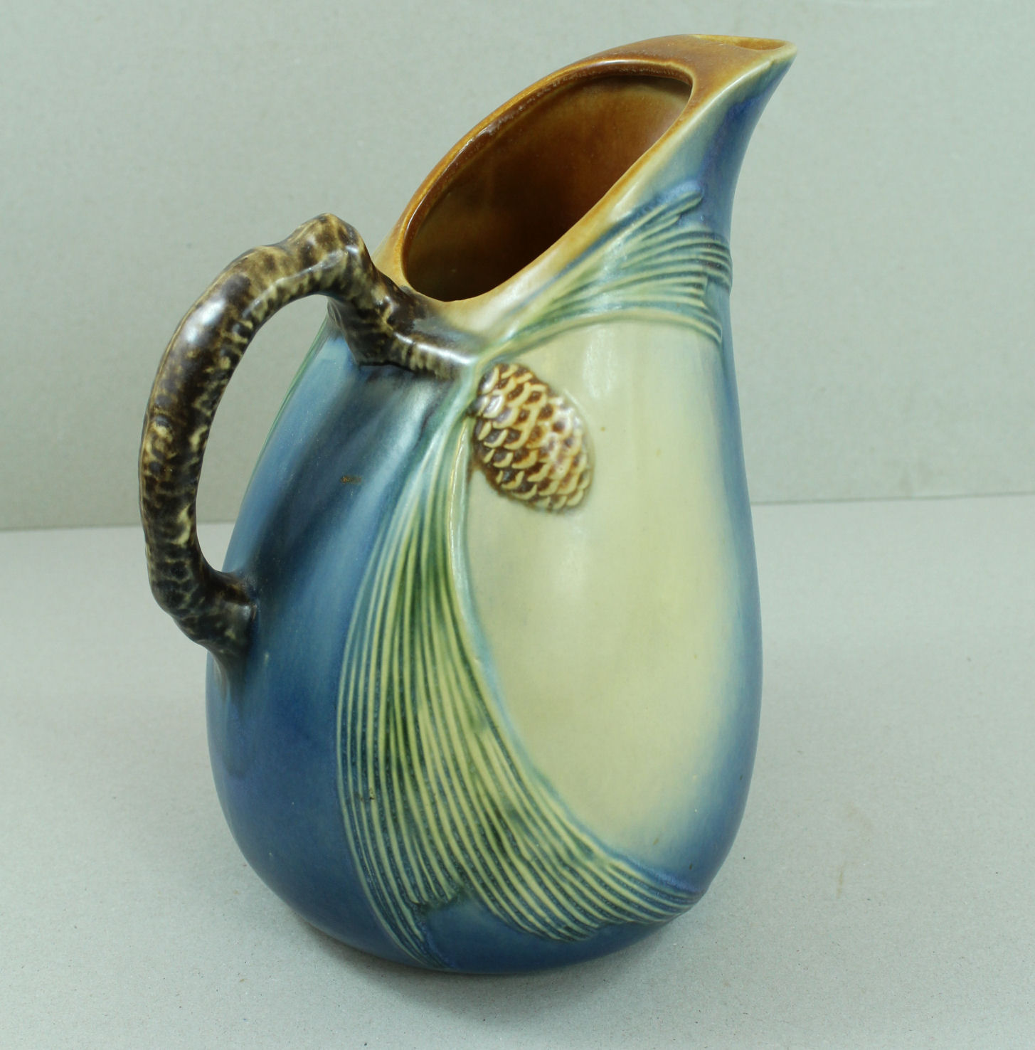 Bargain John's Antiques Roseville Pottery Blue Pine Cone Pitcher