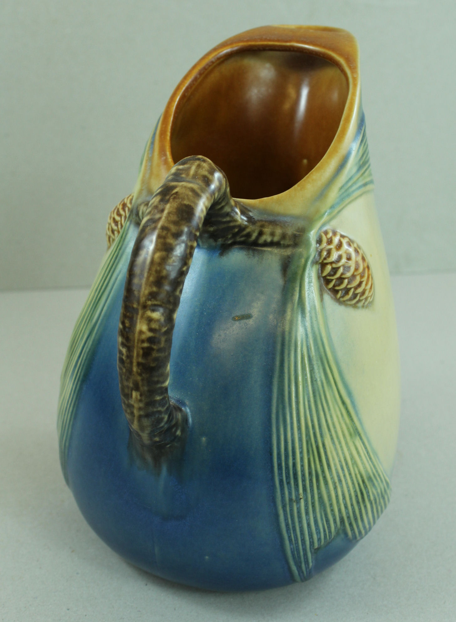 Bargain John's Antiques Roseville Pottery Blue Pine Cone Pitcher