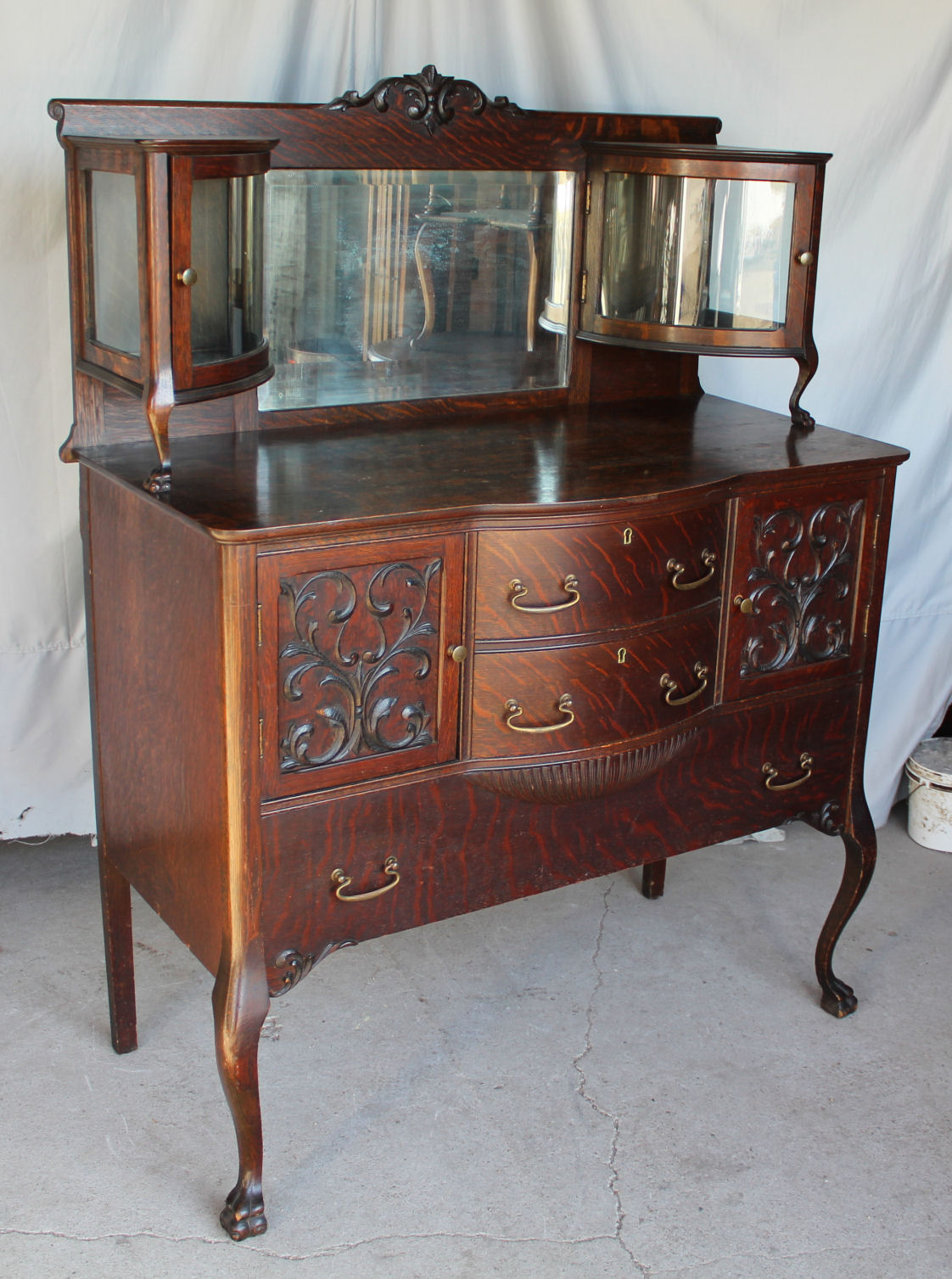 Bargain John's Antiques Antique Oak Claw Foot Server with Curio