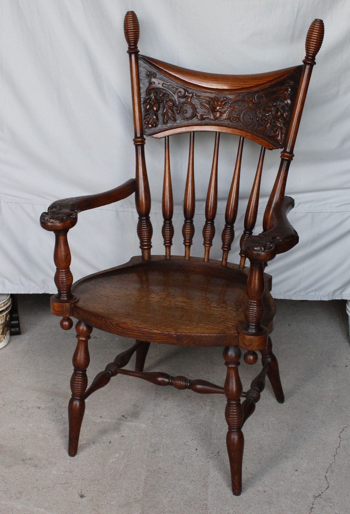 Bargain John's Antiques Antique Quarter Sawn Oak arm Chair Carved Back Bargain John's Antiques