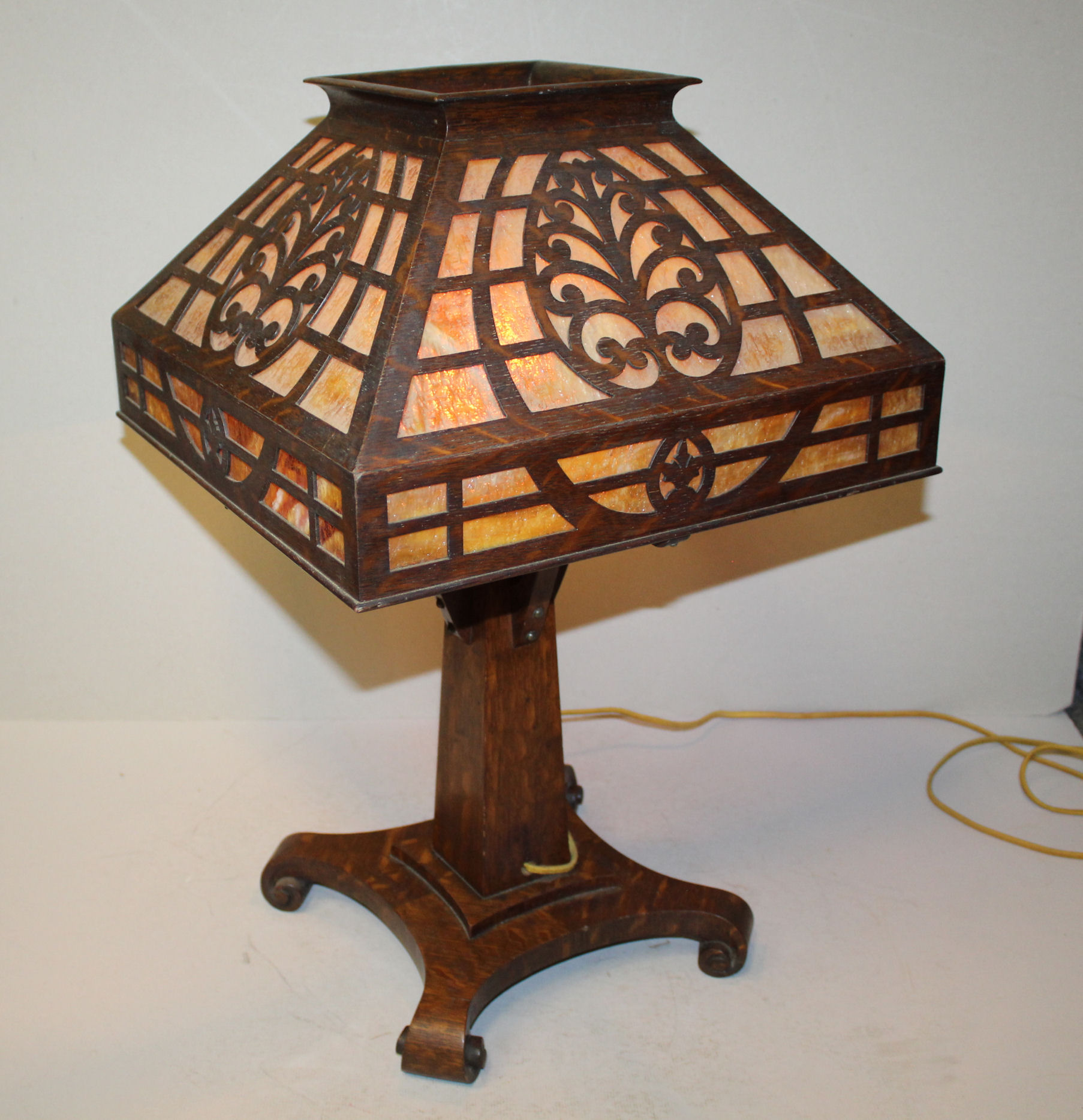 Bargain John's Antiques Antique Wooden Oak and Slag Glass Panel Table