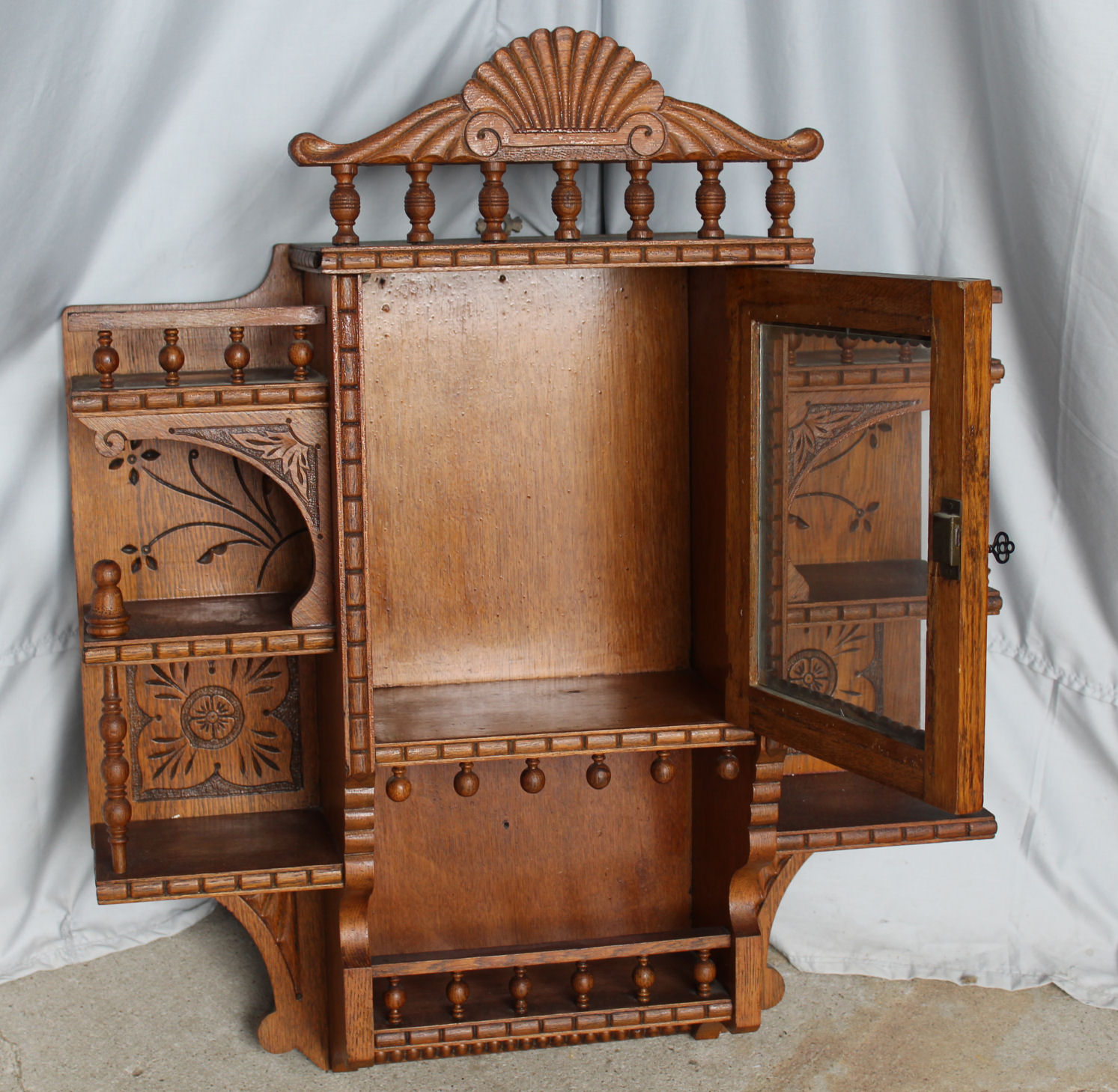 Bargain John's Antiques Antique Extra Fancy Oak Hanging Wall Curio