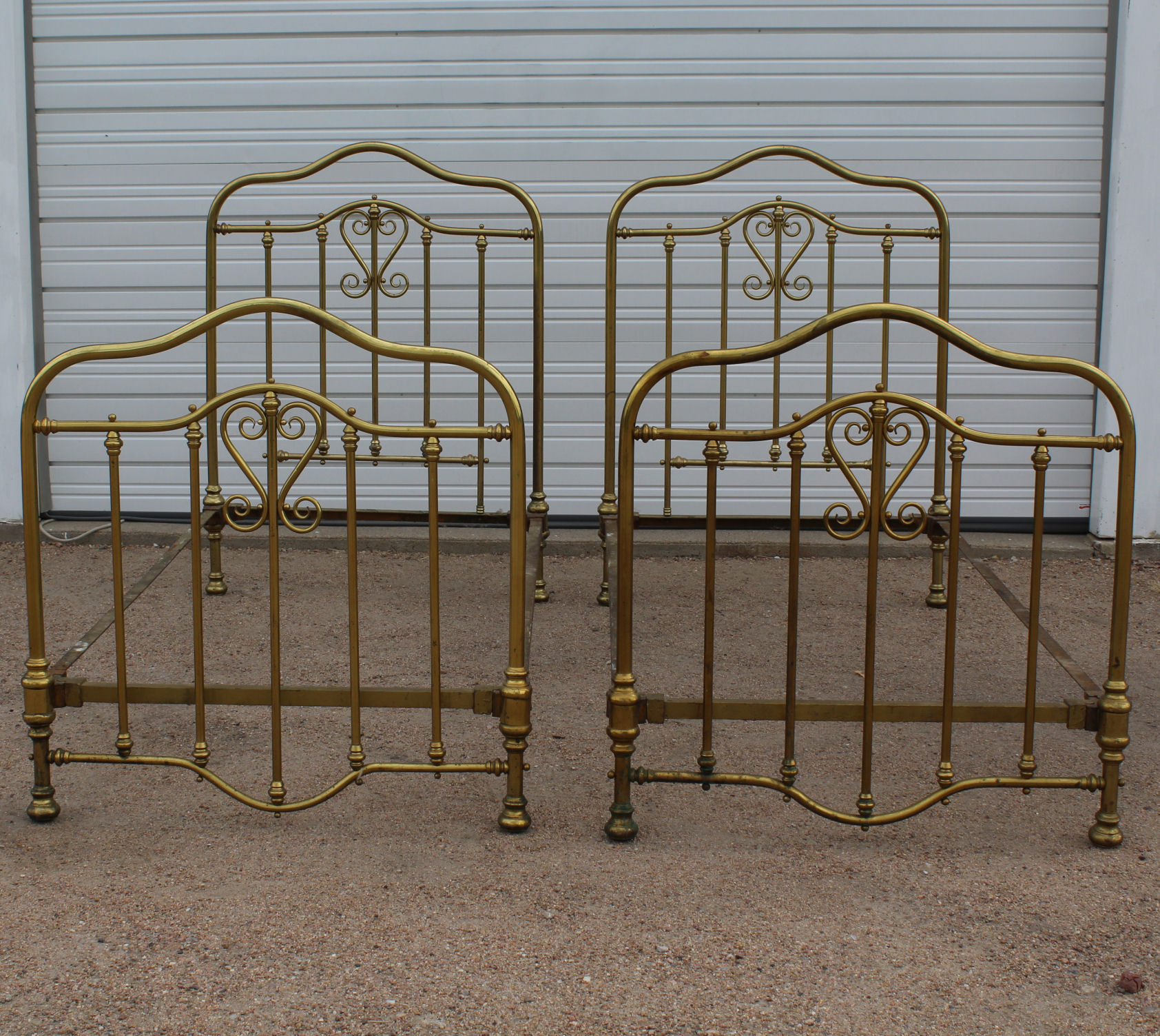 Bargain John's Antiques Antique Matching Pair of Twin size Victorian Brass Beds Bargain John