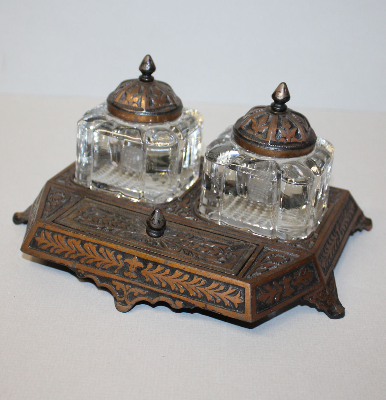 Bargain John's Antiques Antique Cast Iron Holder Ink Well with Double