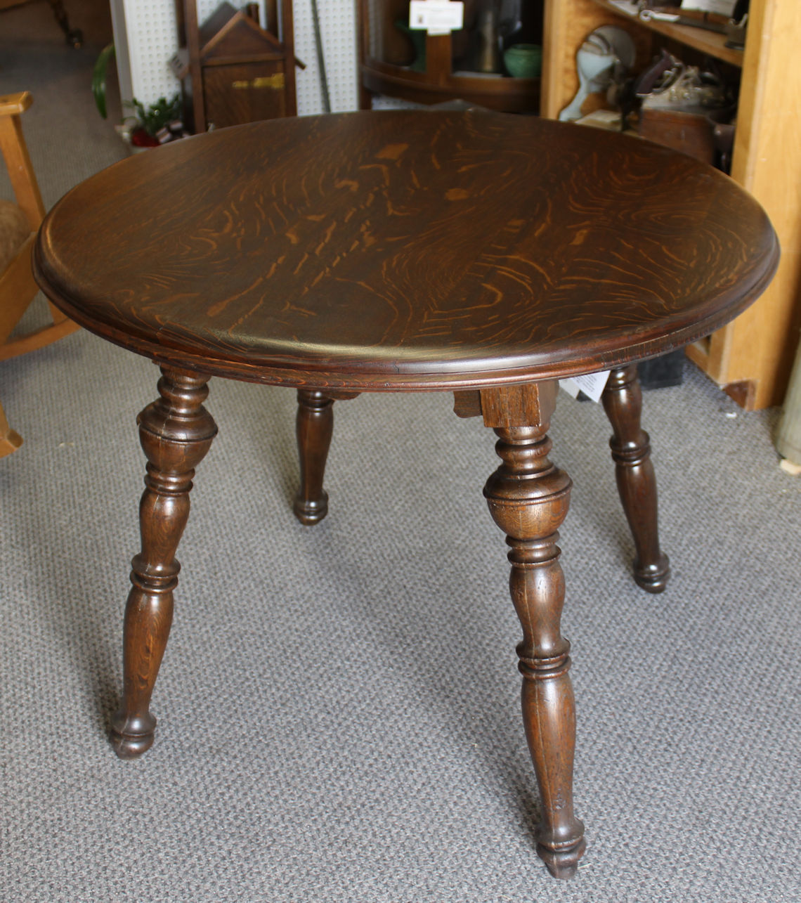 Bargain John's Antiques Antique Round Quarter Sawn Oak Pub or Game