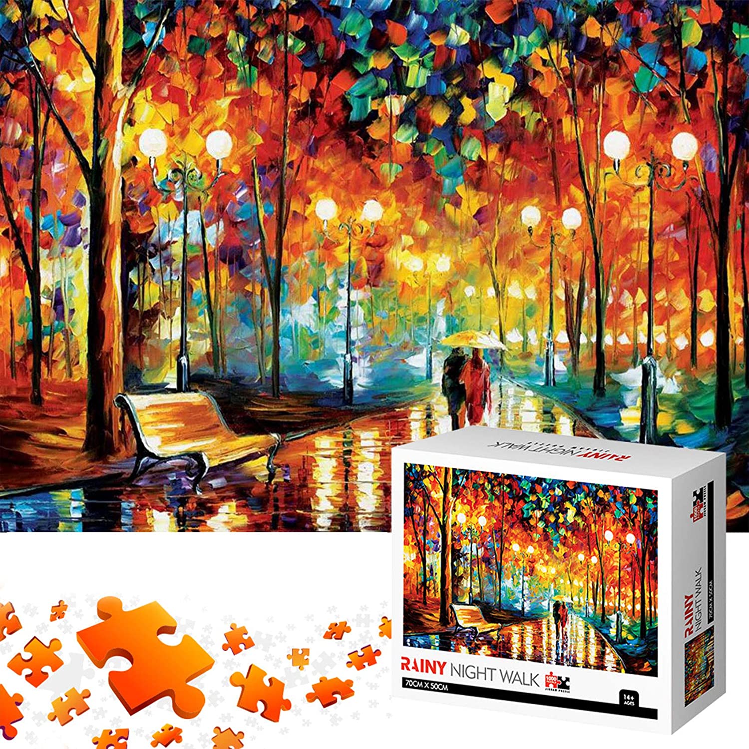 Jigsaw Puzzles 1000 Pieces for Adults for KidsRainy Night Walk, Means Pieces Fit Together