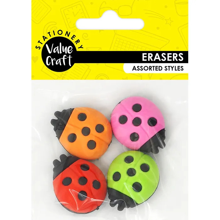 Mini Novelty Ladybugs Erasersd 4 Pack Cheap Kids Craft Supplies Store