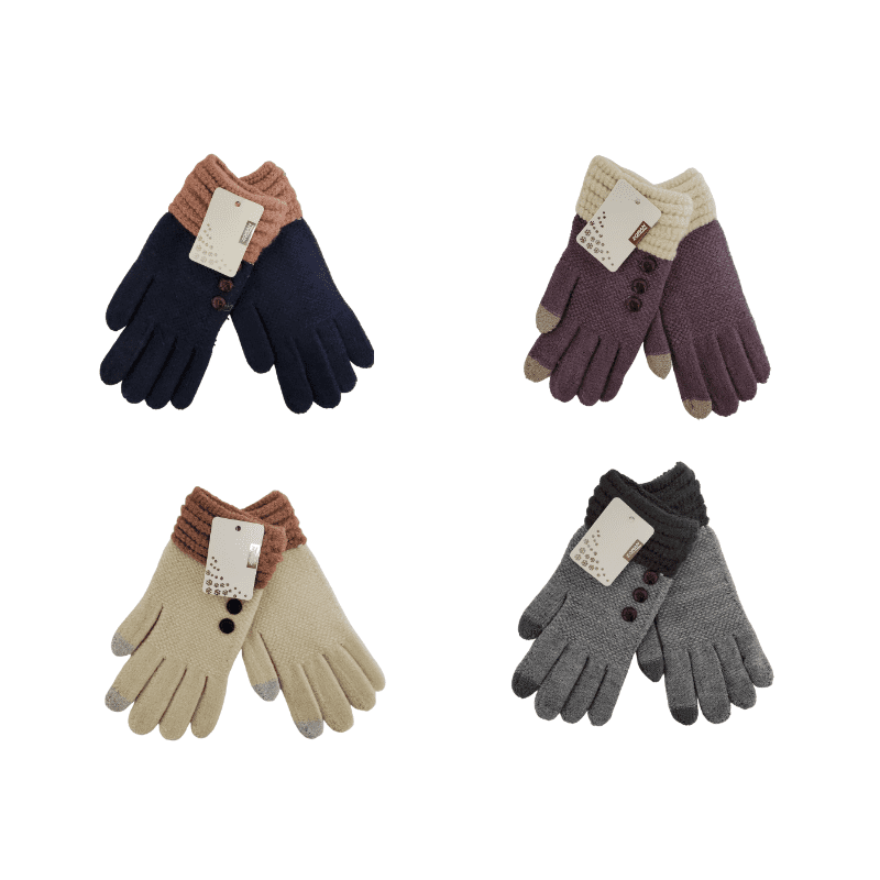 Wholesale Ladies’ Knit Gloves with Buttons Assorted Colours