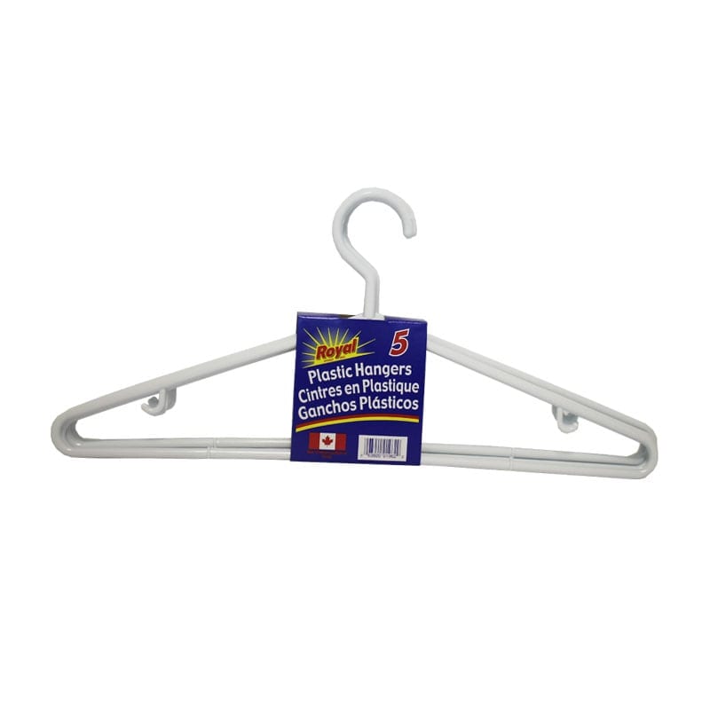Wholesale White Plastic Hangers, 5Pack (0.07 Each) Bargains Group