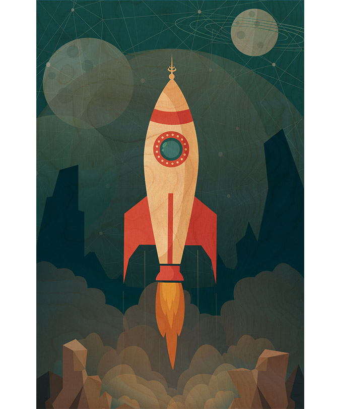 “Rocket” Printed Wood Wall Art Barn Eleven