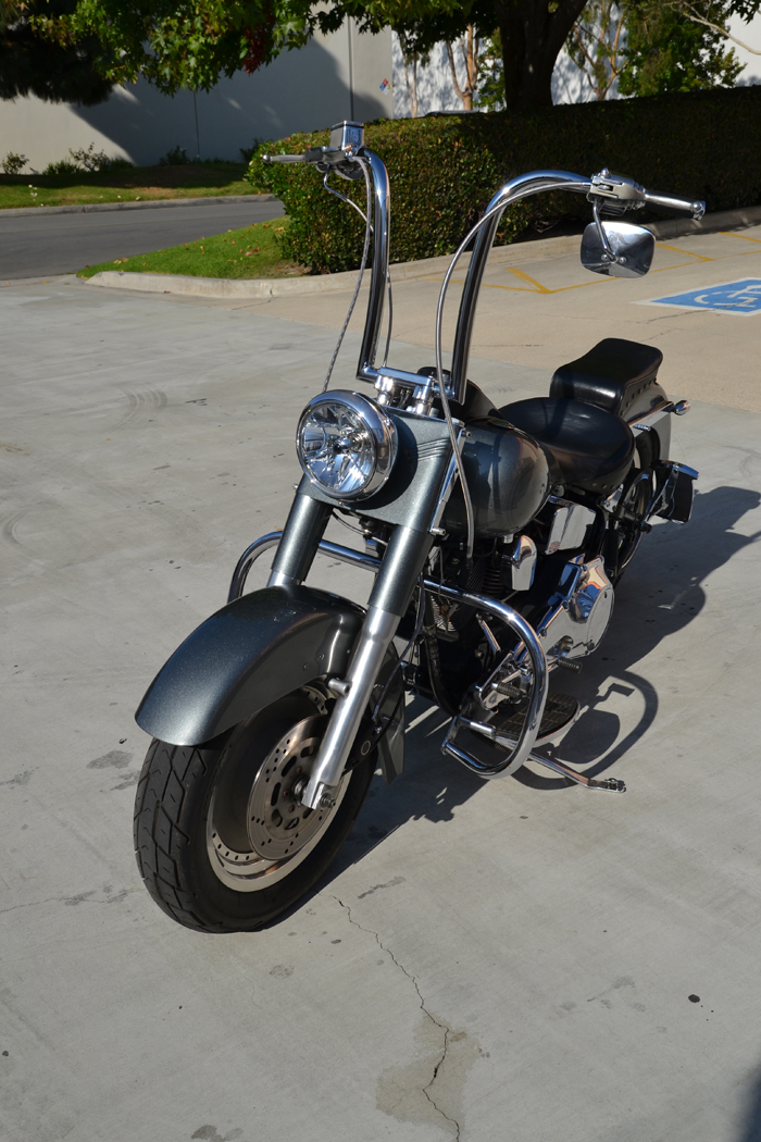 LA Choppers Nice Curves Ape Hangers Installed on a Fat Boy Harley