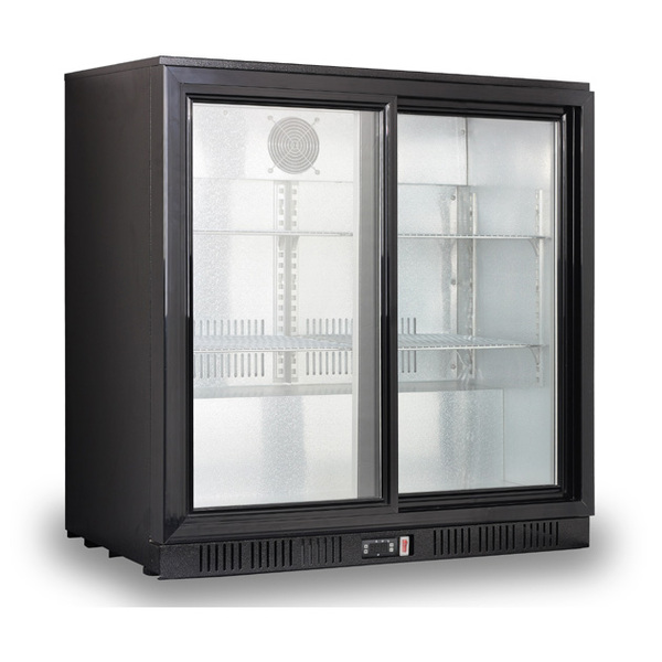 Bar Fridge 2 Sliding Door 208L Black