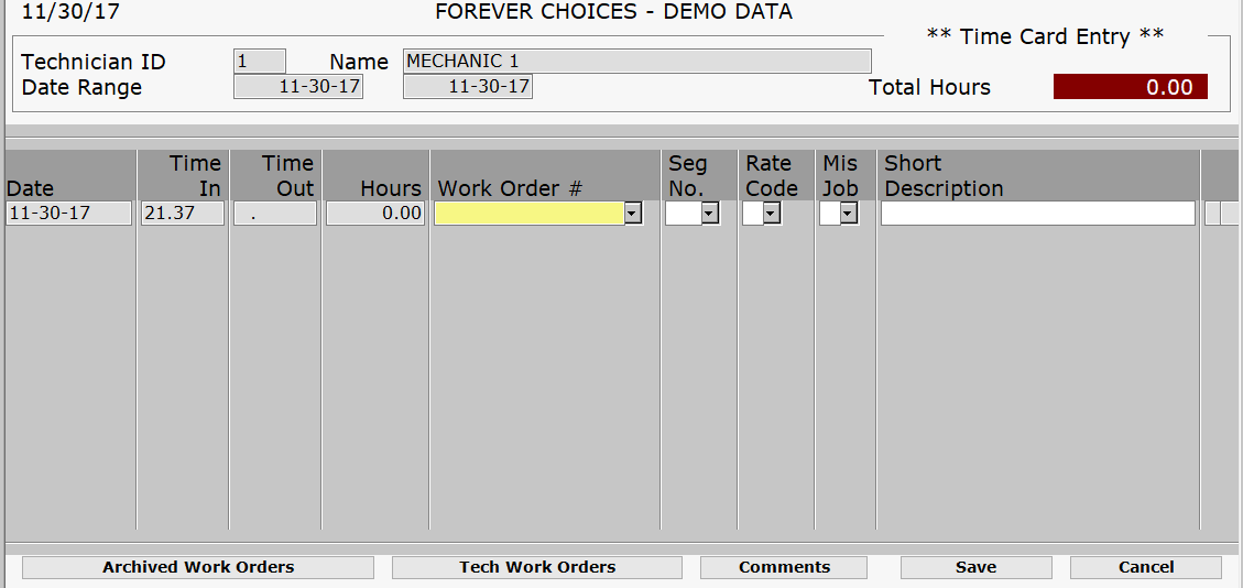 Time clock/card Entry