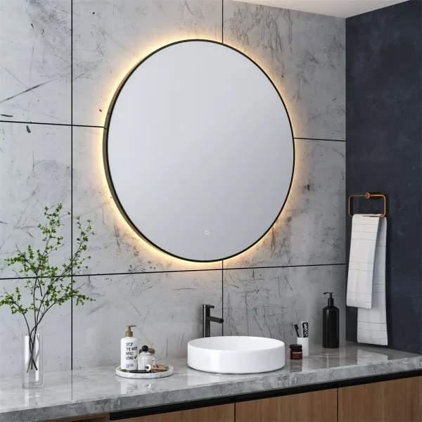 Round mirror with backlight / Mirror with gold frame for sale